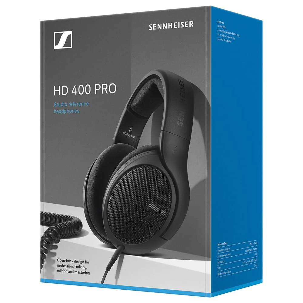 Liquid Audio Sennheiser HD 400 PRO Open-Back Dynamic Headphones in Black, Bundle w/Pig Hog PHX14-25 1/4" Headphone Extension Cable Polishing Cloth - Image 5