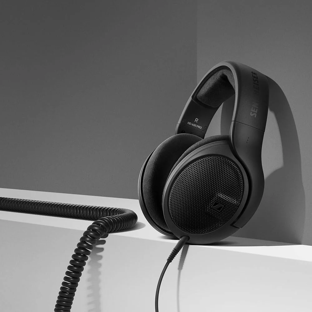 Liquid Audio Sennheiser HD 400 PRO Open-Back Dynamic Headphones in Black, Bundle w/Pig Hog PHX14-25 1/4" Headphone Extension Cable Polishing Cloth - Image 6