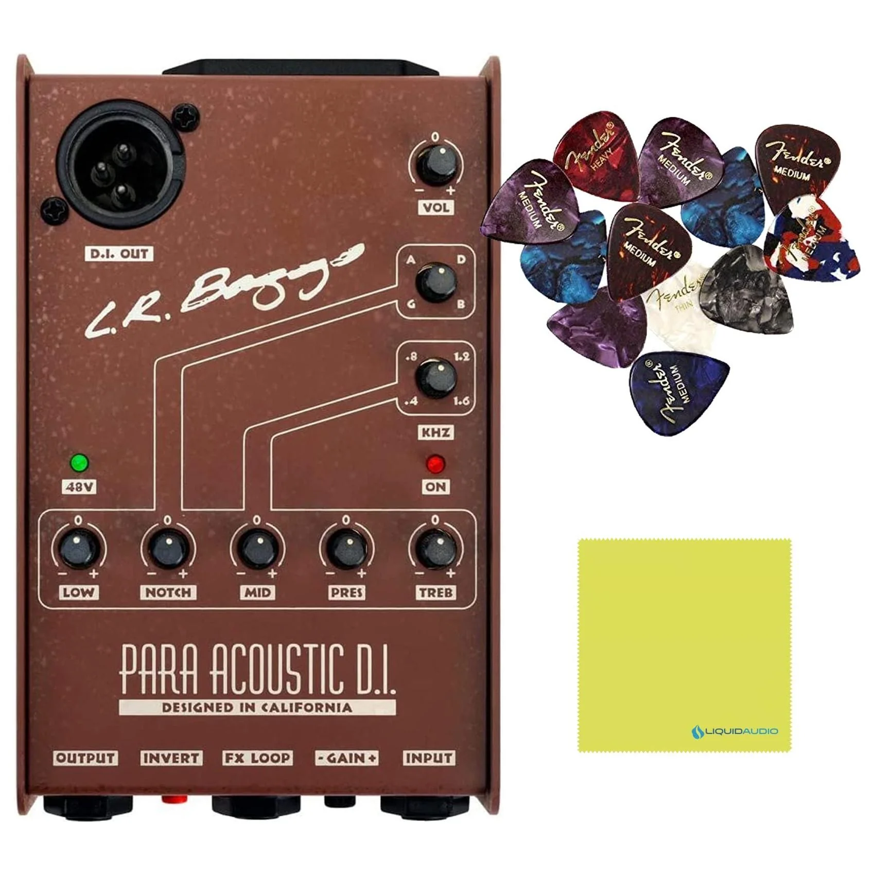 LR Baggs Para DI Acoustic Guitar Preamp and 5-band EQ Bundle w/ 12-Pack Fender Guitar Picks & Liquid Audio Polishing Cloth - Image 6