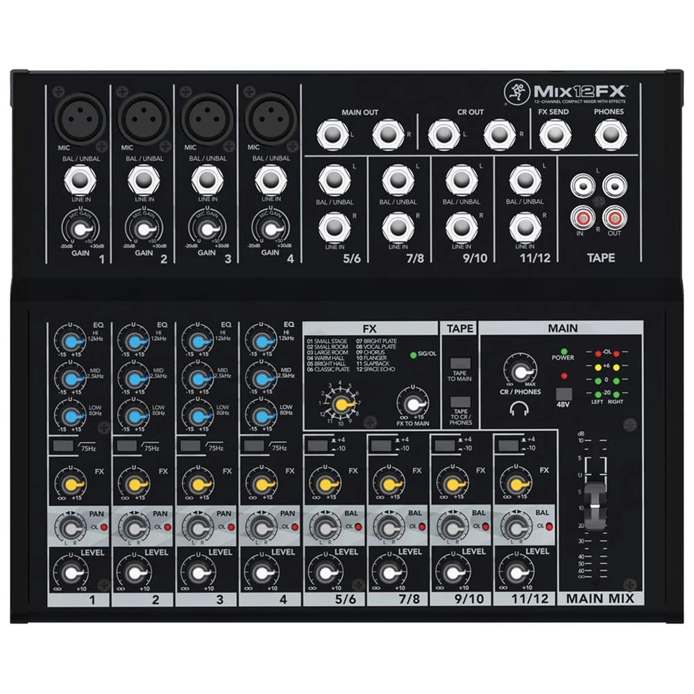 Mackie Mix12FX 12-Channel Compact Mixer with Effects Bundle with 2x Pig Hog 10ft XLR Tour Grade Microphone Cables & Polishing Cloth – Built-In FX, 3-Band EQ, and Stereo RCA I/O - Image 2