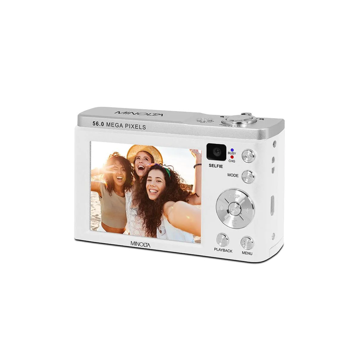 Minolta 56MP Dual Lens Digital Camera – 5X Optical Zoom, 5K Ultra HD Video, CMOS Sensor, 2.8-inch LCD Screen, Stabilization, Selfie Lens, 32GB Card, Rechargeable Battery (White) - Image 5