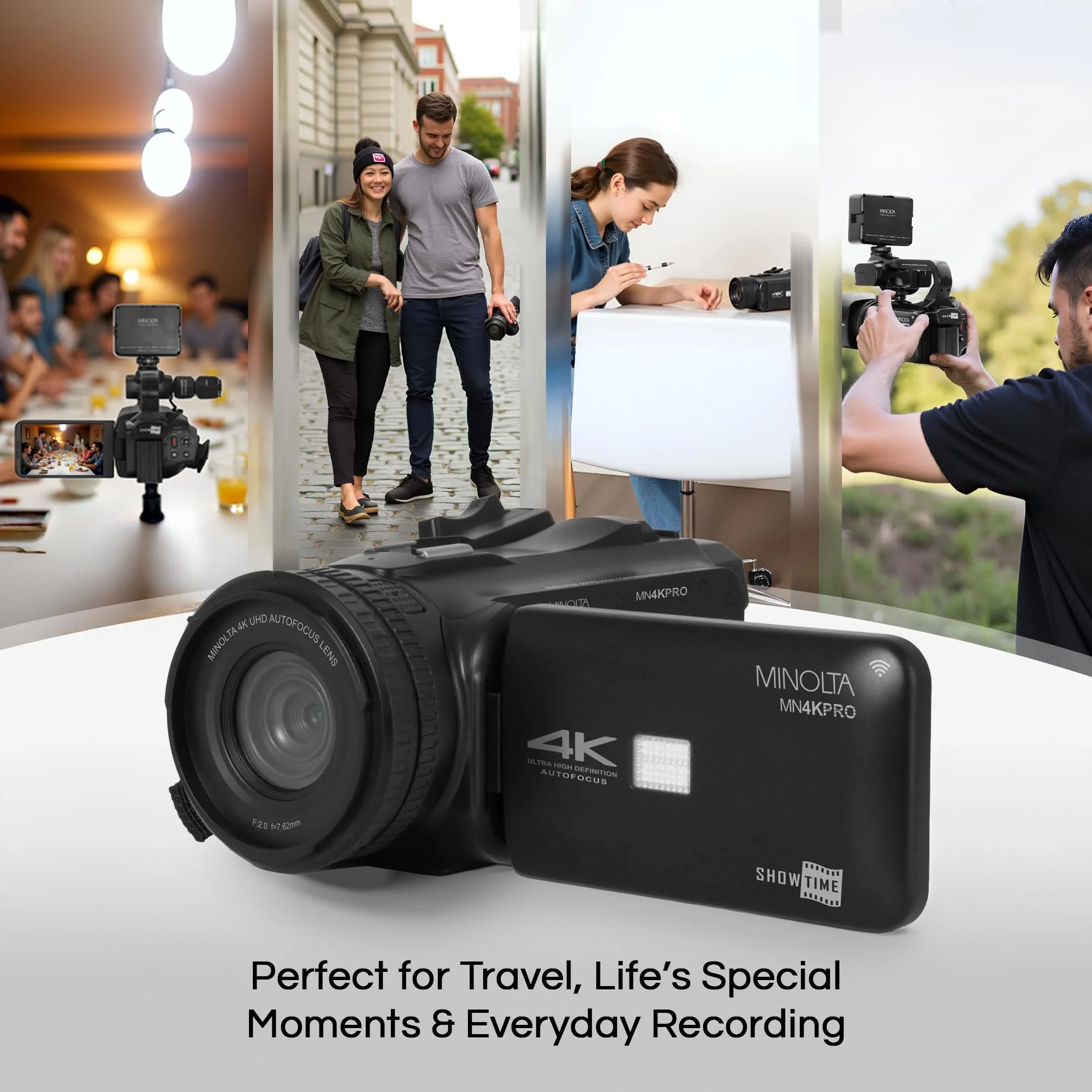 Minolta 64MP Autofocus Video Camera with Microphone & Video Light, 4" Touchscreen, 4K Ultra HD Video, 18x Digital Zoom, WiFi, Stabilizer, 32GB Card, 3100mAh Battery, Carrying Bag (Black) - Image 5