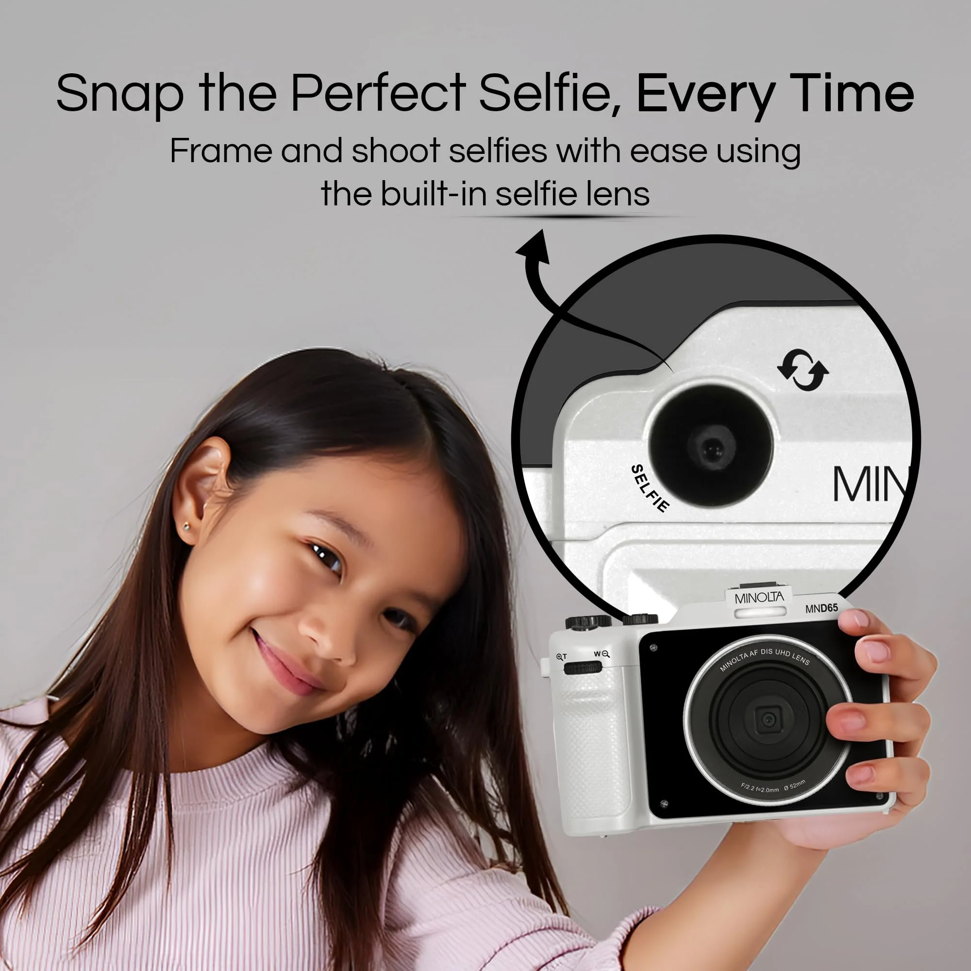 Minolta Digital Camera – 56MP Photos, 4K 60FPS Video, Dual-Lens Selfie Design, 18X Zoom, Wi-Fi, RAW/JPEG Capture, 3” LCD, Compact Travel Camera (Black) - Image 4