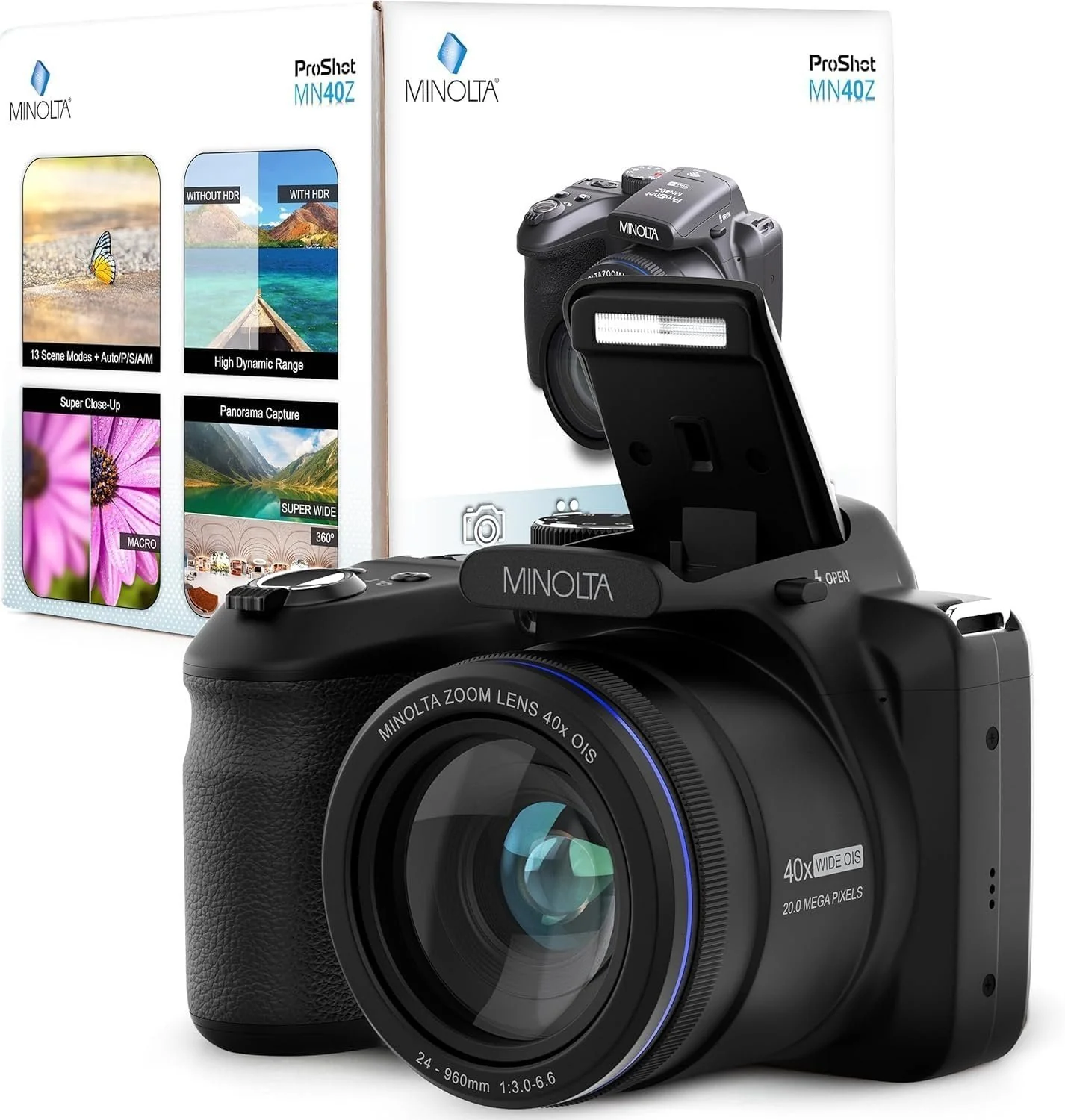 Minolta MN40Z 20MP Digital Camera – 40x Optical Zoom, 1080p FHD Video, 3.0" LCD, Wi-Fi, Face/Smile/Blink Detection – Black - Image 2