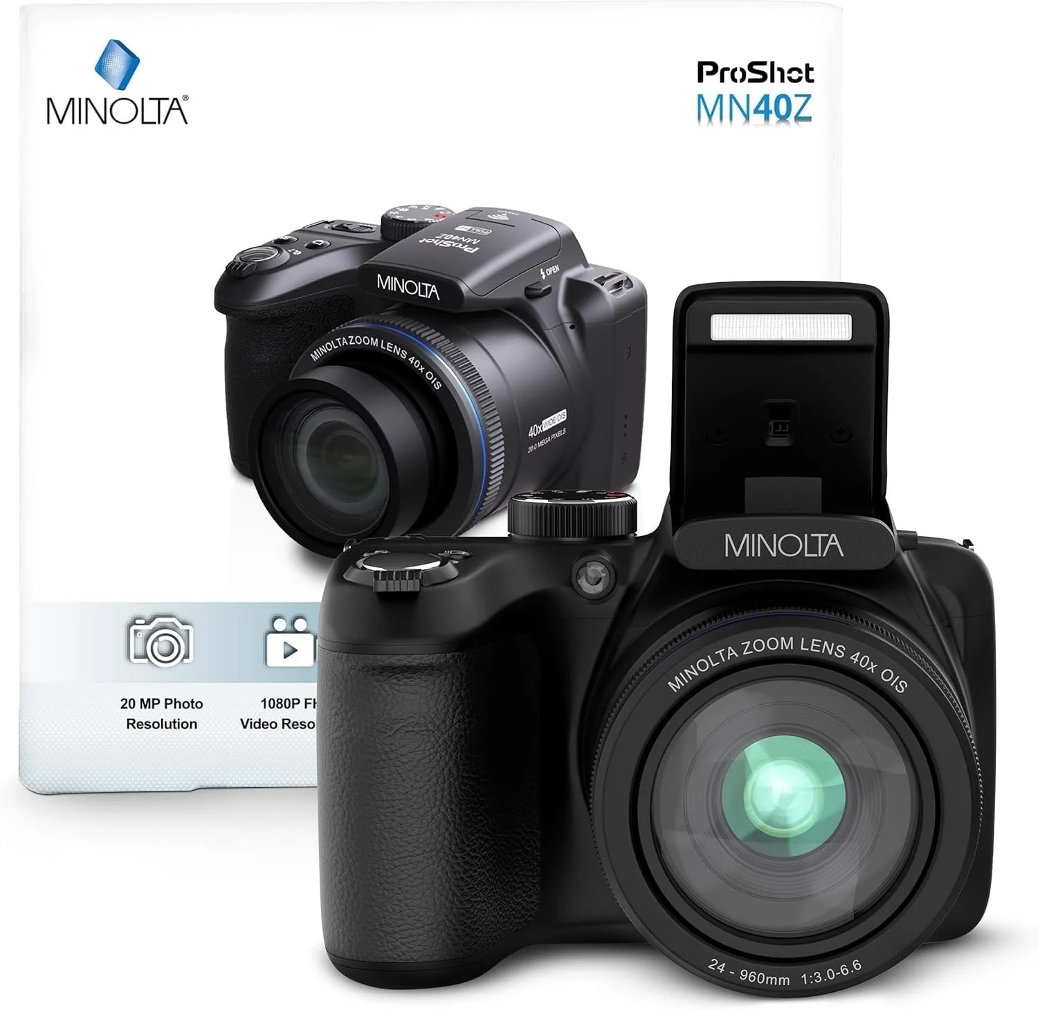 Minolta MN40Z 20MP Digital Camera – 40x Optical Zoom, 1080p FHD Video, 3.0" LCD, Wi-Fi, Face/Smile/Blink Detection – Black - Image 3