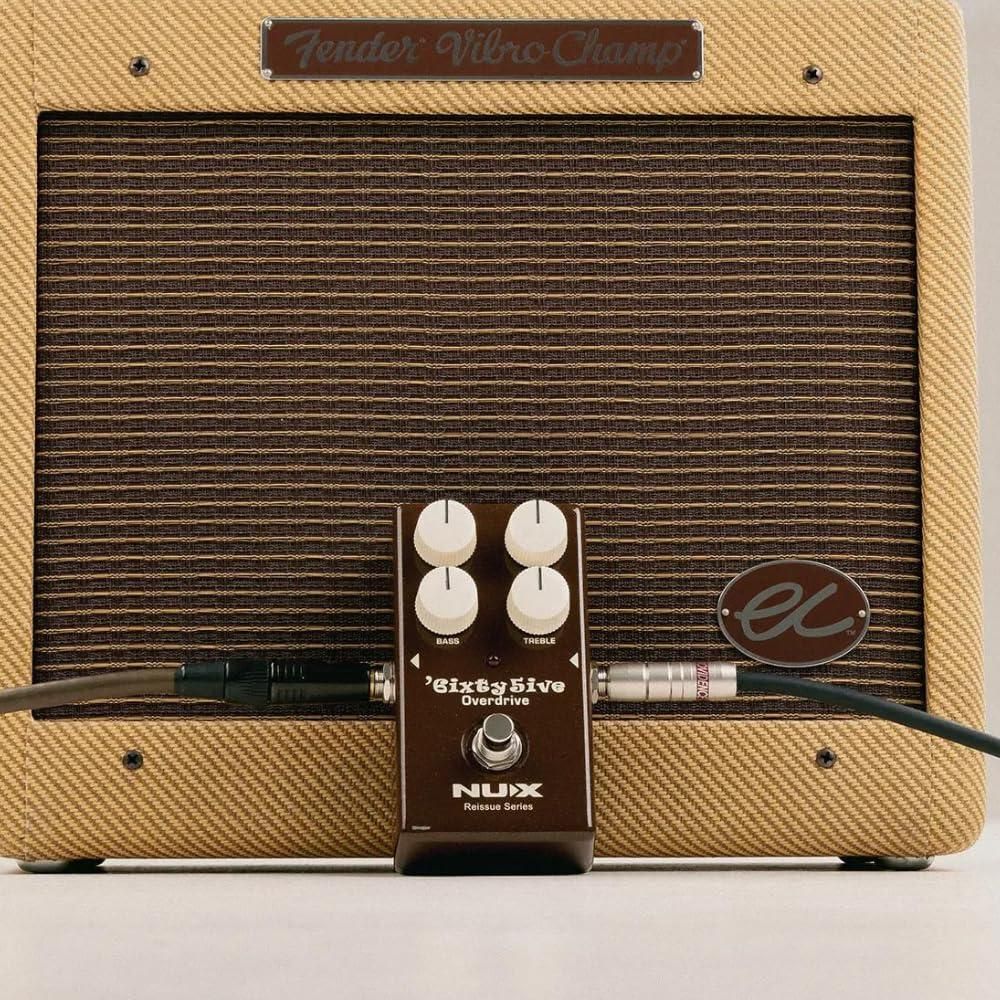 NUX 6ixty5ive Overdrive Effect Pedal Bundle w/2x Strukture S6P48 Woven Right Angle Patch Cables, 12x Guitar Picks and Liquid Audio Polishing Cloth - Image 5