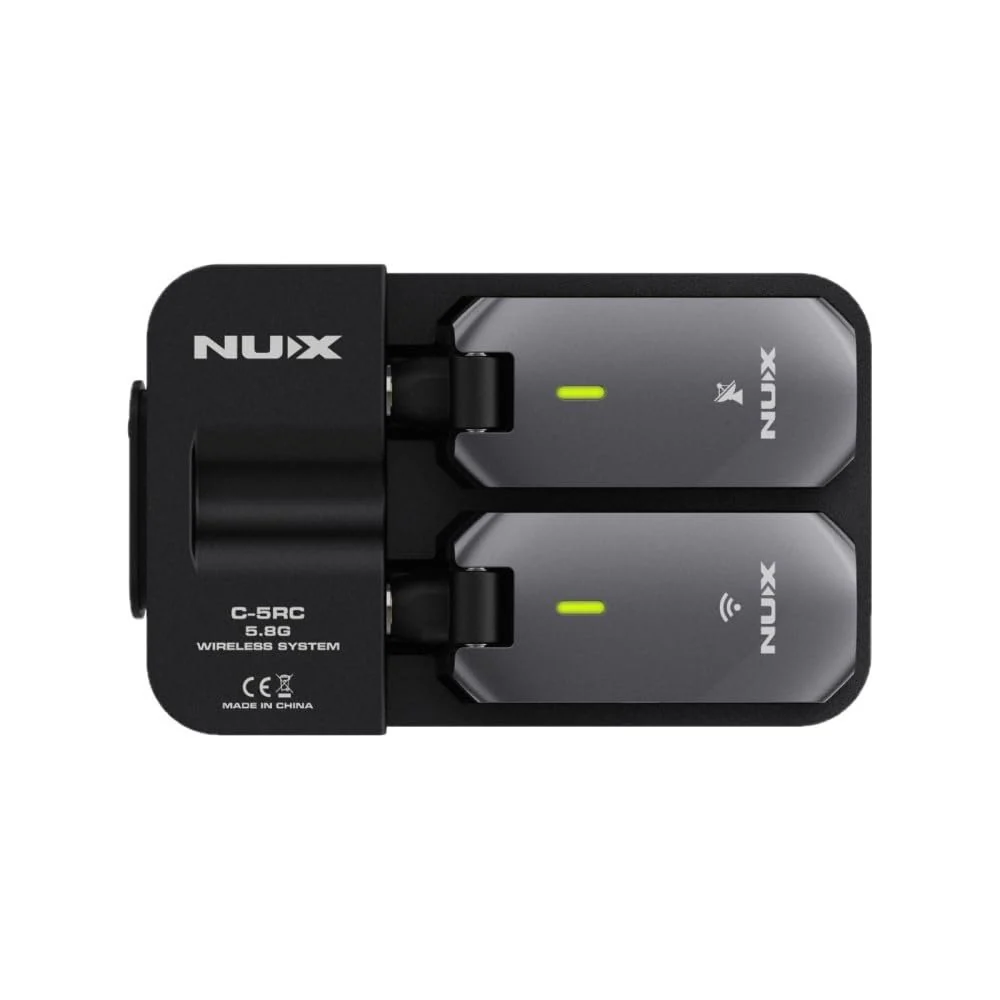 NUX Guitar Wireless System (C-5RC 5.8GHz) for Active/Passive Pickup Guitar with Charging Case Bundle with 2x Strukture S6P48 Woven Right Angle Patch Cables, 12x Fender Guitar Picks & Polishing Cloth - Image 3