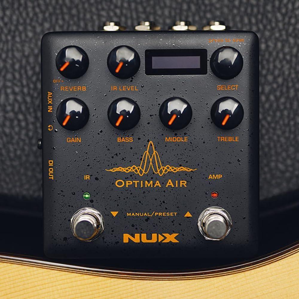 NUX Optima Air NAI-5 Dual Switch Guitar Simulator Bundle w/2x Strukture S6P48 Woven Right Angle Patch Cables, 12x Guitar Picks and Liquid Audio Polishing Cloth - Image 3