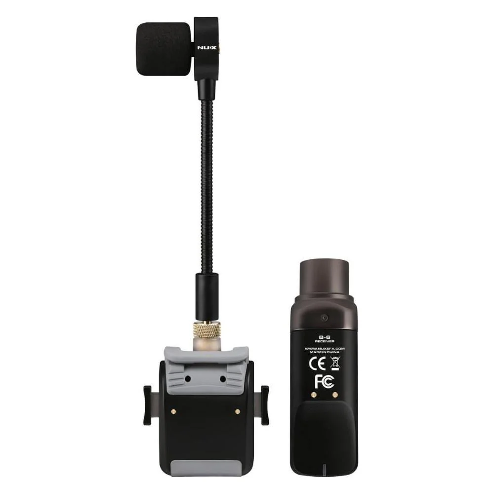 NUX B-6S Saxophone Wireless System with Charging Case Bundle w/ 2x Strukture S6P48 Woven Right Angle Patch Cables, 12x Picks and Liquid Audio Polishing Cloth - Image 2