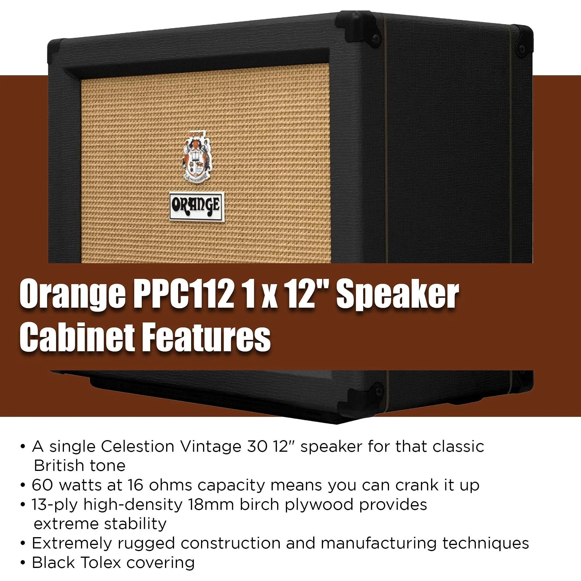 Orange PPC112 60W 1 x 12" 16-ohm Cabinet - Black - Image 4