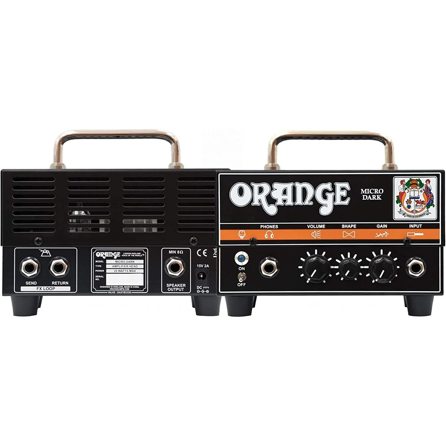 Orange Amp MD20 Micro Dark 20-Watt Mini Guitar Amplifier Head Bundle with Pig Hog Woven Instrument Cable 10ft, Power Supply, and Liquid Audio Polishing Cloth - Micro Guitar Amplifier - Image 3