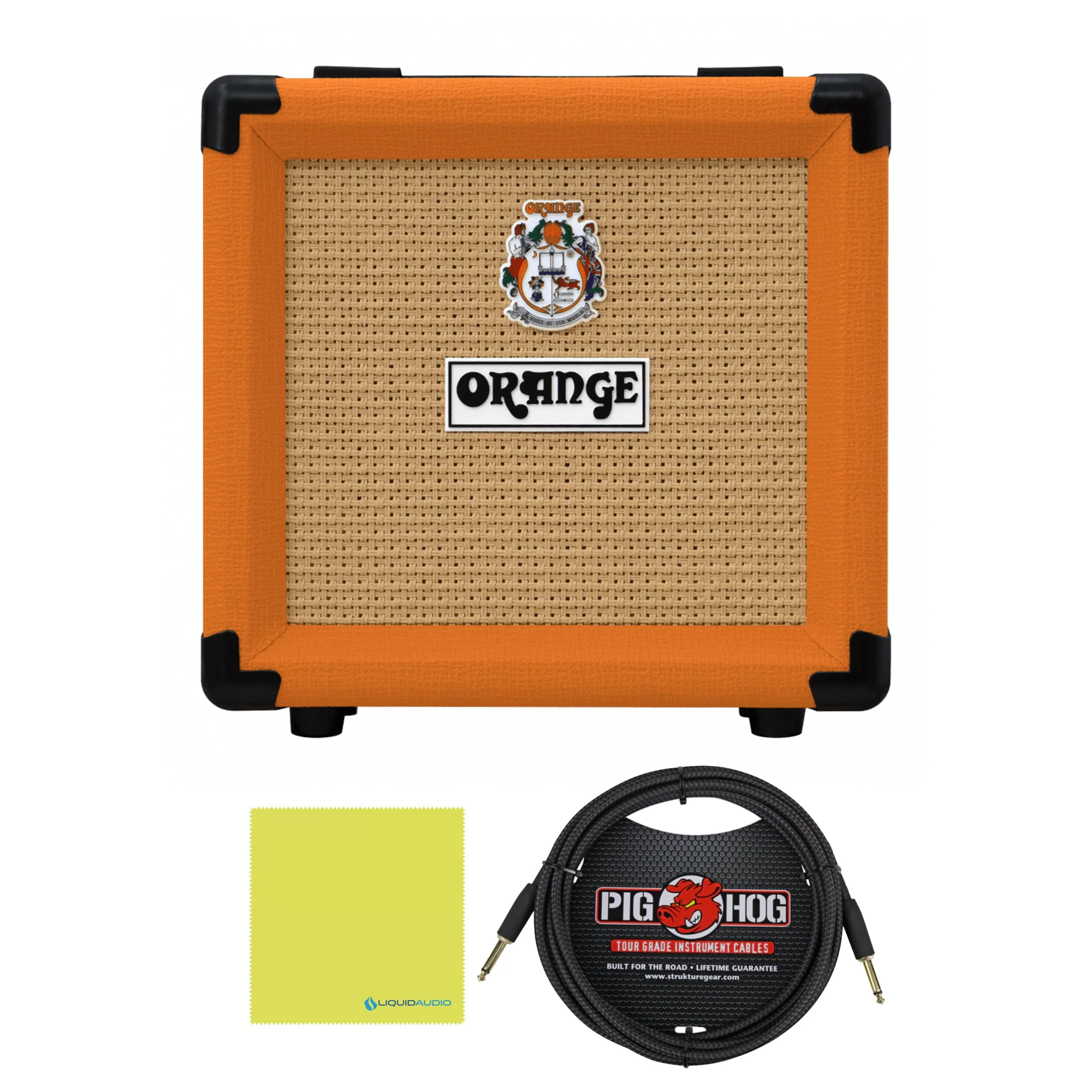 Orange Amps PPC108 1x8 Closed Back Speaker Cabinet (Orange) Bundle with 10ft Pig Hog "Black Woven" Instrument Cable and Instrument Polishing Cloth