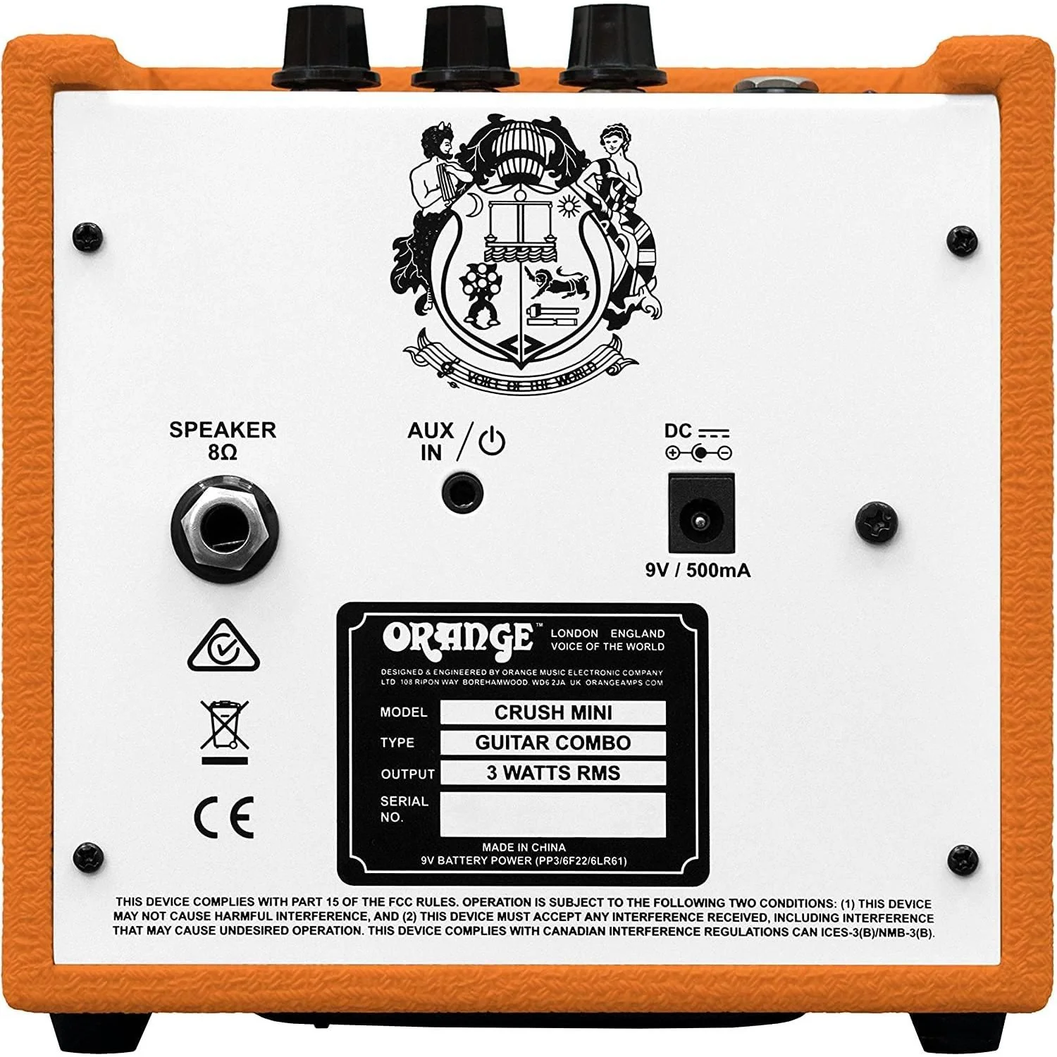Orange Crush Amp Mini 3W Analogue Combo Battery Powered Amp Bundle with AC Power Adapter, 9V Battery & Polishing Cloth - Electric Bass Guitar Amp, Portable Practice Amp, Mini Speaker Amplifier - Image 5