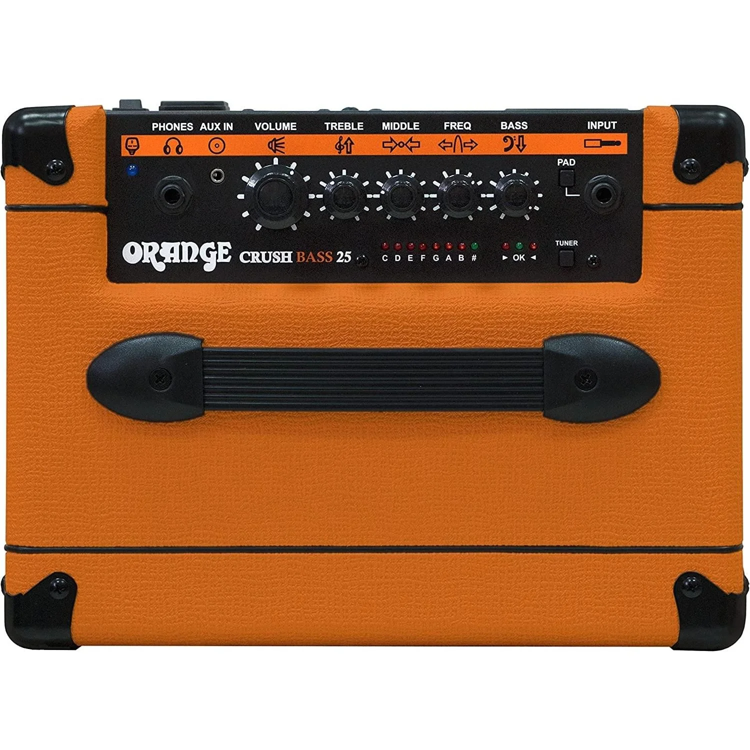 Orange Crush Bass 25 Guitar Combo Amp Bundle with 10ft Orange Woven Instrument Cable and Liquid Audio Polishing Cloth 1x8” 25 Watts, 3 Band EQ & Integrated Chromatic Tuner - Image 4