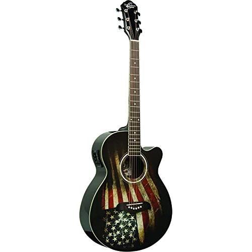 Oscar Schmidt 6 String OG10CE Cutaway Acoustic-Electric Guitar. USA Flag Graphic, Right, (OG10CEFLAG-A) - Image 2