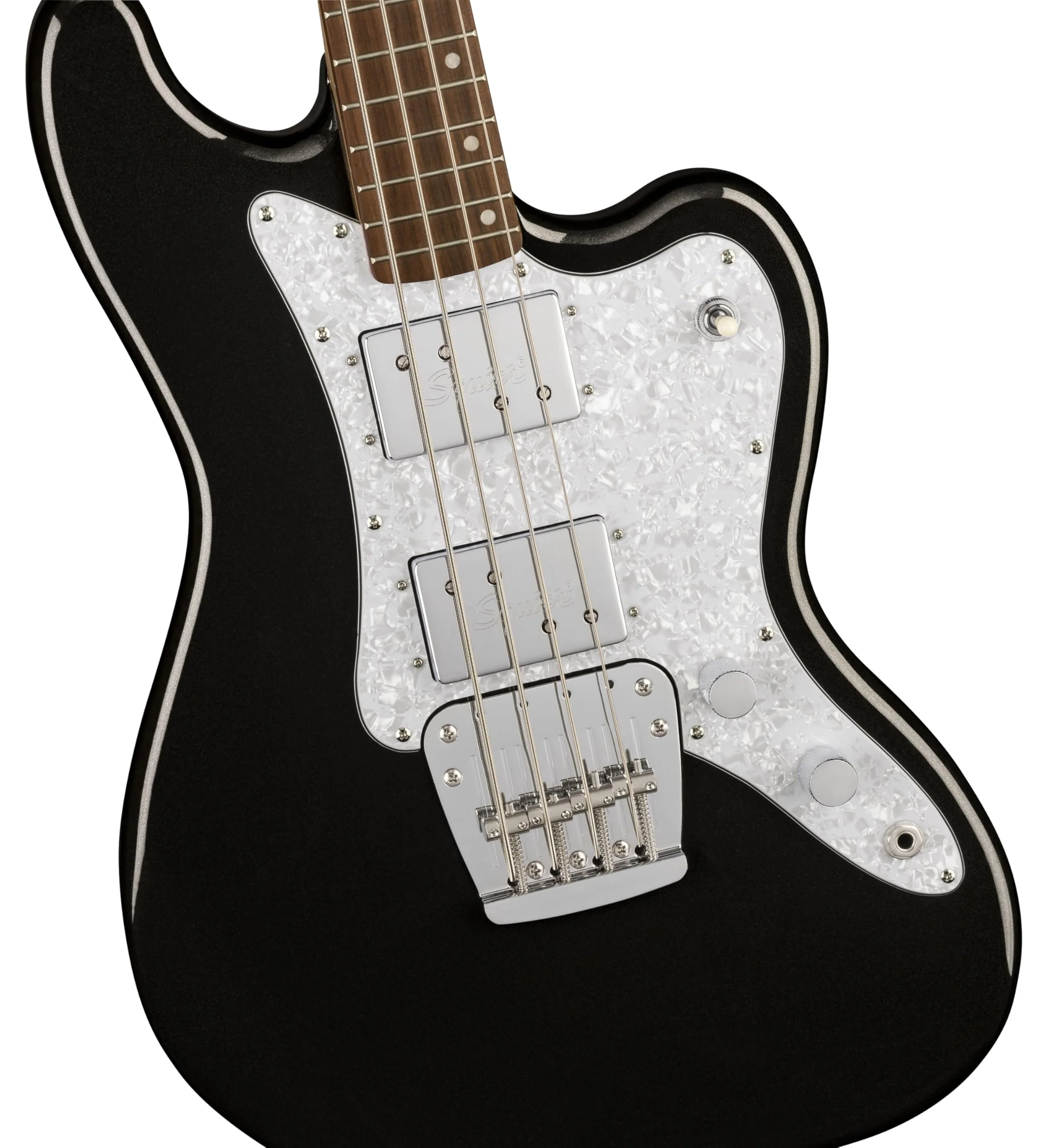 Paranormal Rascal Bass HH, Laurel Fingerboard, White Pearloid Pickguard, Metallic Black - Image 3