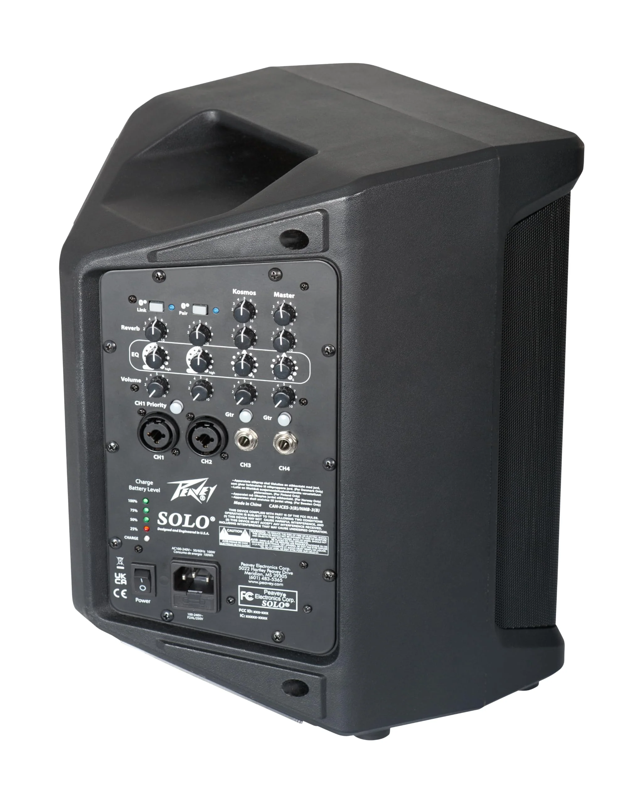 Peavey Solo® Battery Powered Portable PA and Busking Amp, 10-Hour Battery Life, Bluetooth, 4-Channels, Lightweight, Fast Rechargeable Battery, Guitar Input, Reverb Included - Image 4