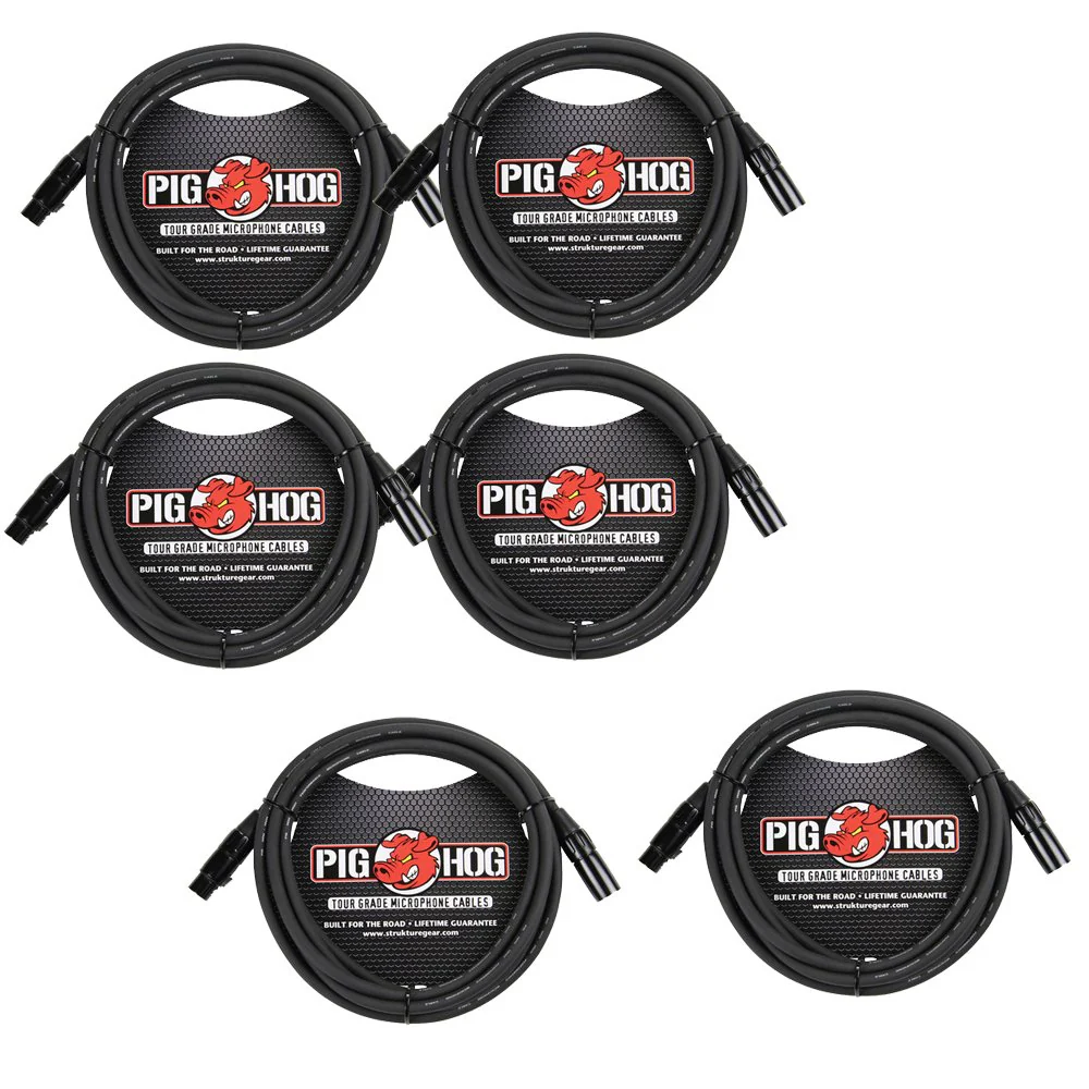 Pig Hog 8mm Mic Cable, 20ft XLR Tour Grade Microphone Cable - 6 Pack - Image 2