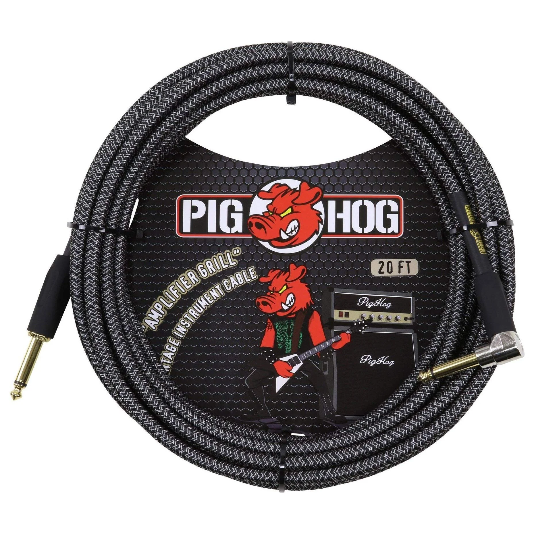 Pig Hog PCH20AGR Right-Angle 1/4" to 1/4" Amplifier Grill Guitar Instrument Cable, 20 Feet - Image 3