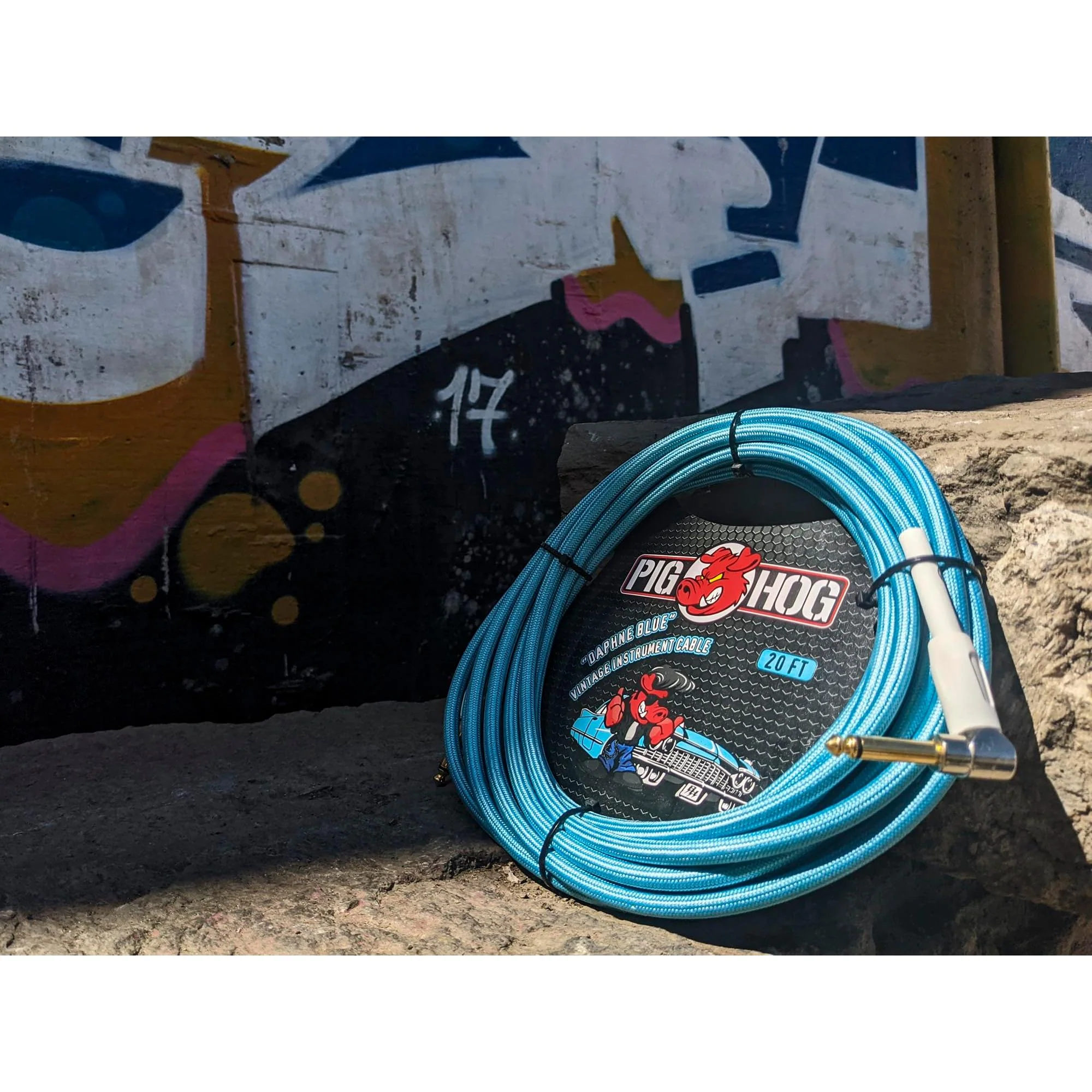 Pig Hog PCH10DBR 1/4" to 1/4" Right-Angle Daphne Blue Guitar Instrument Cable - Image 10