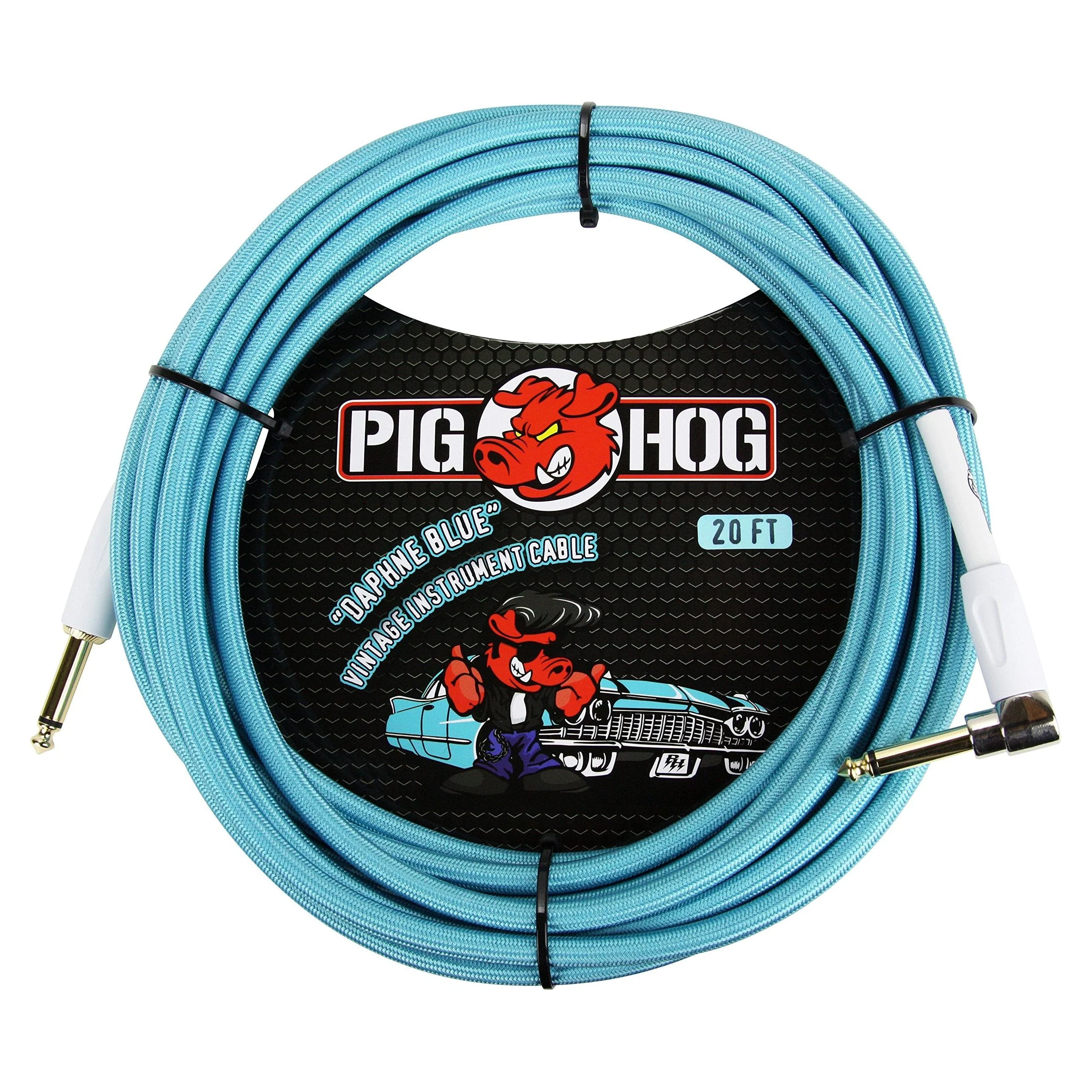 Pig Hog PCH10DBR 1/4" to 1/4" Right-Angle Daphne Blue Guitar Instrument Cable - Image 7