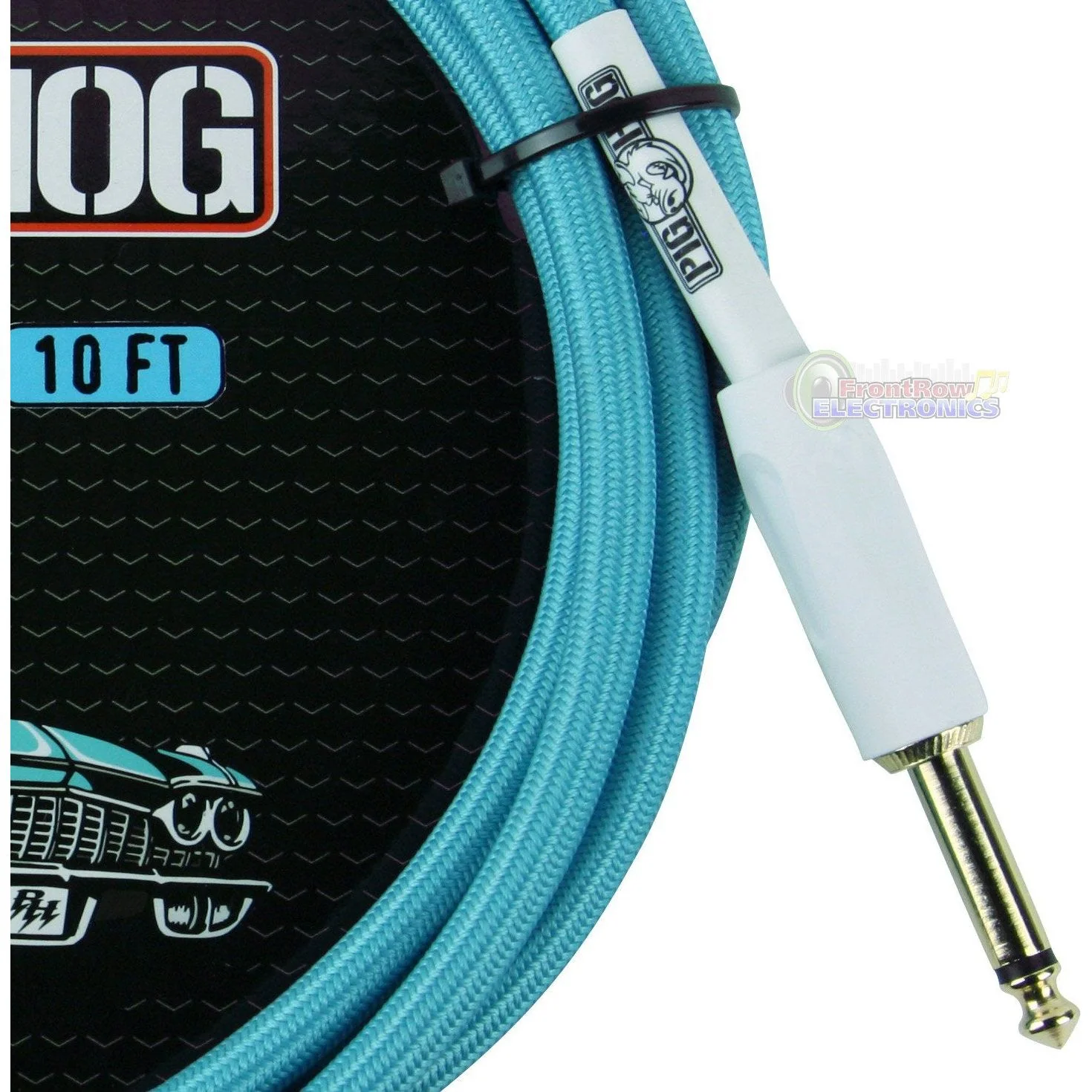 Pig Hog PCH10DBR 1/4" to 1/4" Right-Angle Daphne Blue Guitar Instrument Cable - Image 8