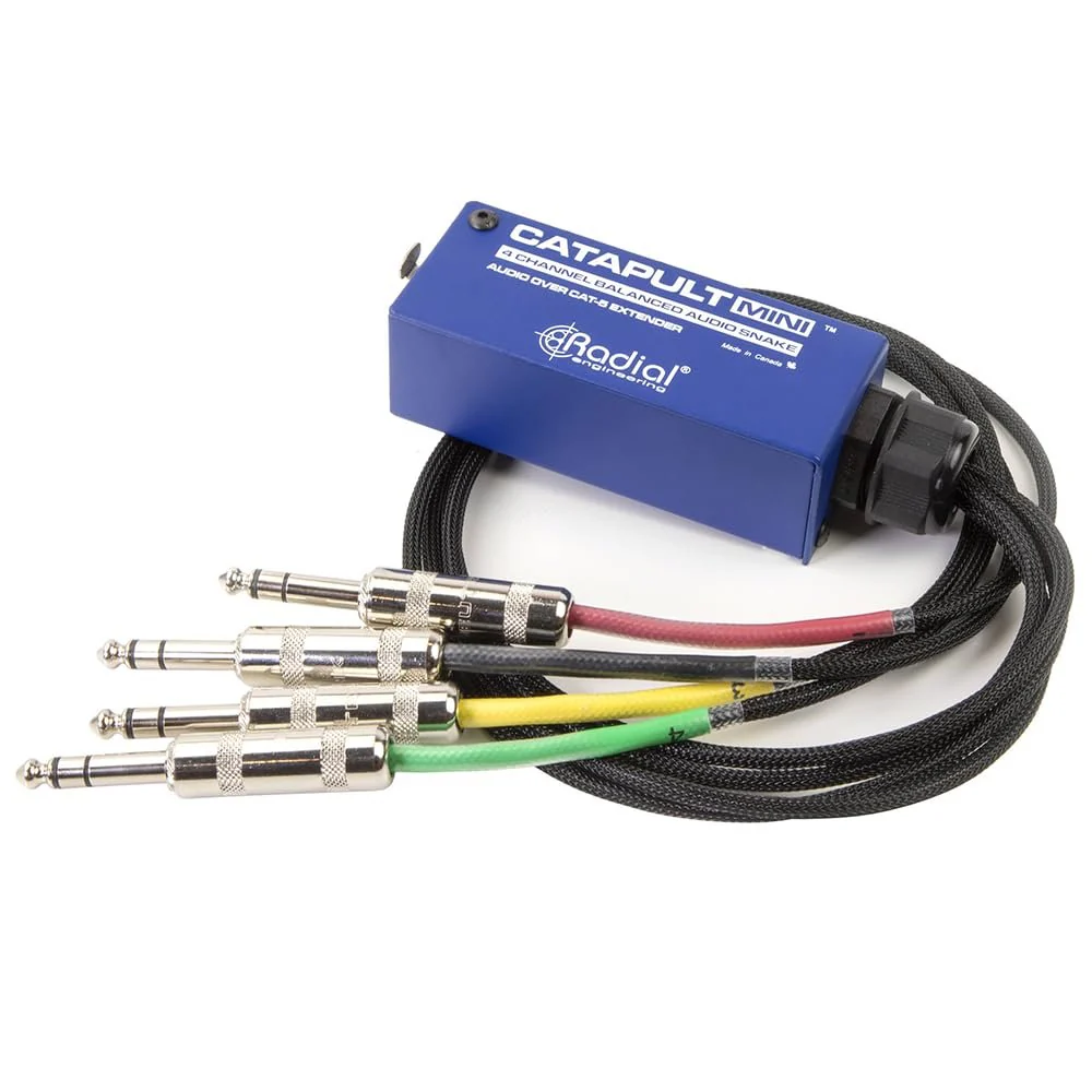 Radial Catapult Mini TRS Cat 5/6 Audio Snake Module with 1/4 inch TRS Connectors Bundle with 10ft Pig Hog Black Woven Instrument Cable - Image 3