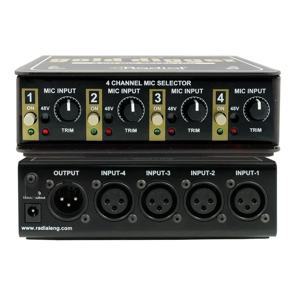 Radial Engineering Gold Digger 4-Channel Mic Selector Straight Wire Distortion-Free Signal Path - Image 5