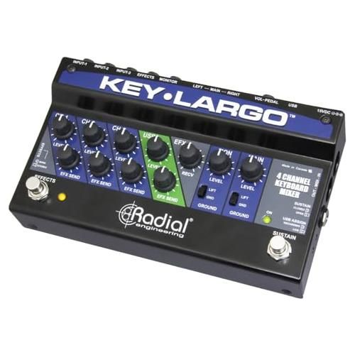 Radial Engineering Key-Largo Keyboard Mixer, USB Interface and Performance Pedal Bundle with Pig Hog 4X Neon Mono Patch Cables and Liquid Audio Polishing Cloth - Image 4