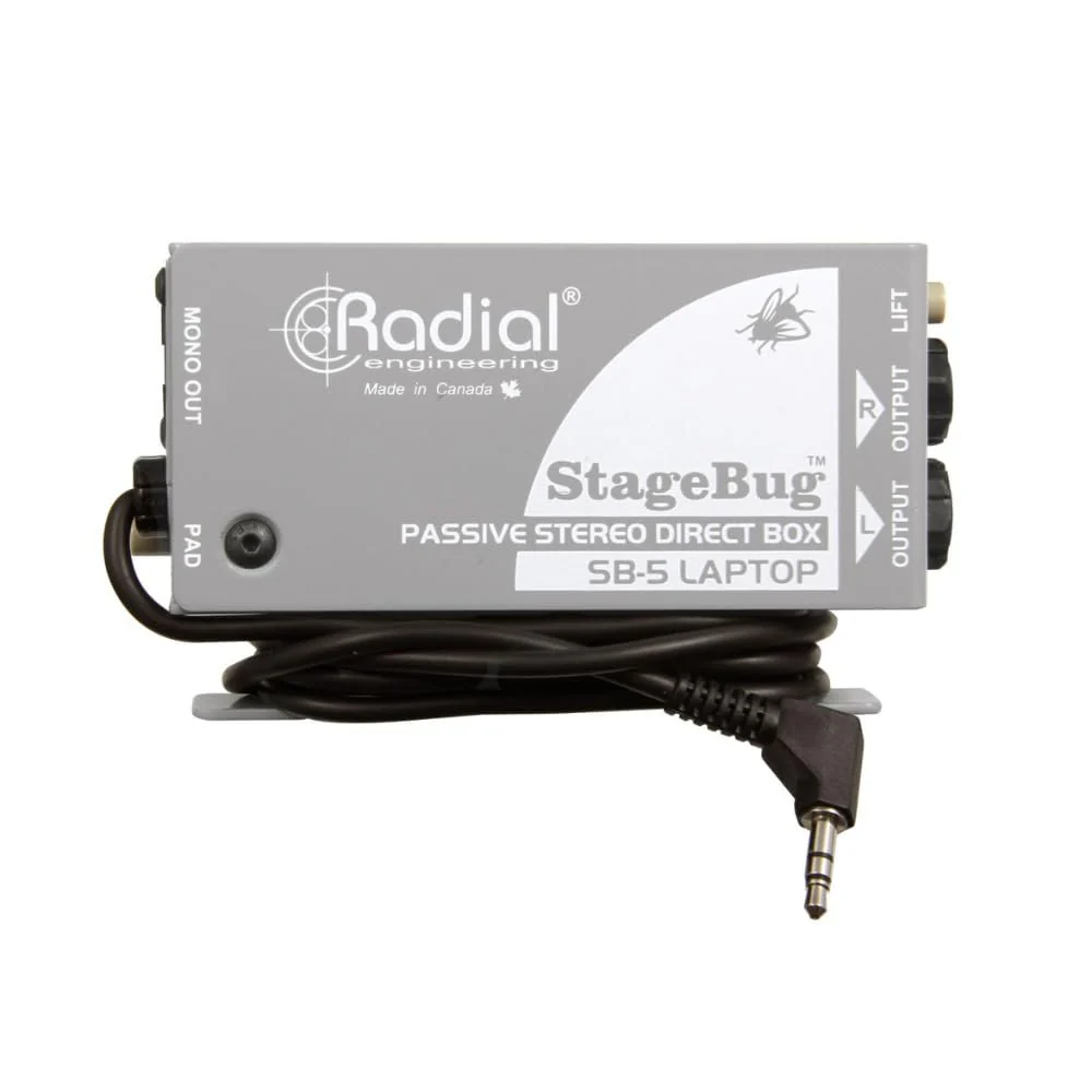 Radial Engineering StageBug SB-5 Compact Passive Stereo Laptop DI for Laptops & Mobile Devices Bundle w/Pig Hog "Black Woven" Instrument Cable and Liquid Audio Polishing Cloth - Image 3