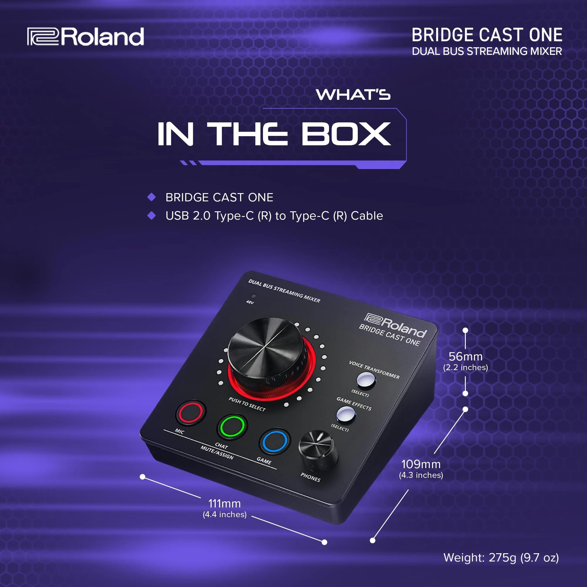 Roland BRIDGE CAST ONE Dual Bus Streaming Mixer | Compact Audio Streaming Mixer | For Online Gamers & Content Creators | 32-Bit Hardware DSP | USB-C Windows and Mac Connectivity | XLR Mic Support - Image 3