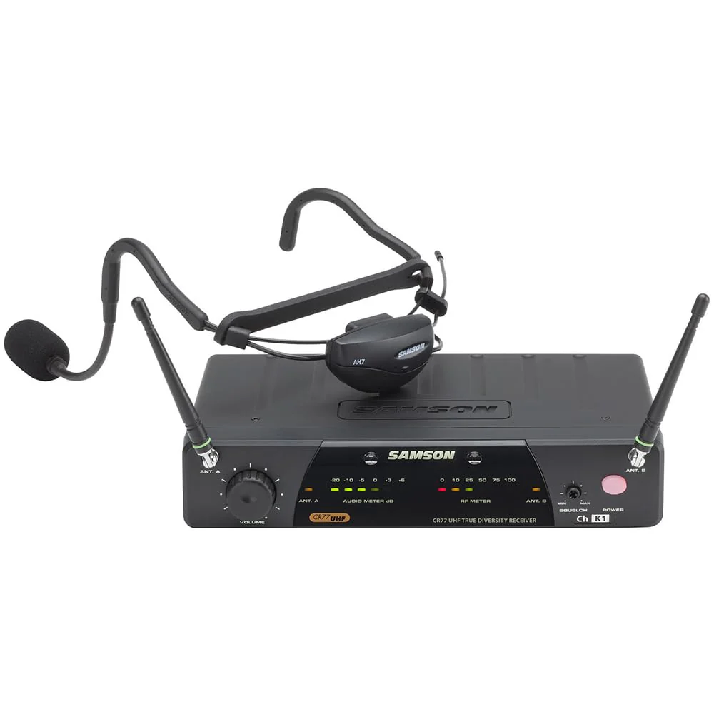 Samson Airline 77 AH7 Fitness Headset Wireless System Channel K1 (489.050 MHz) Bundle with 5 Windscreens and Polishing Cloth – Fitness Instructor Microphone Headset System - Image 2
