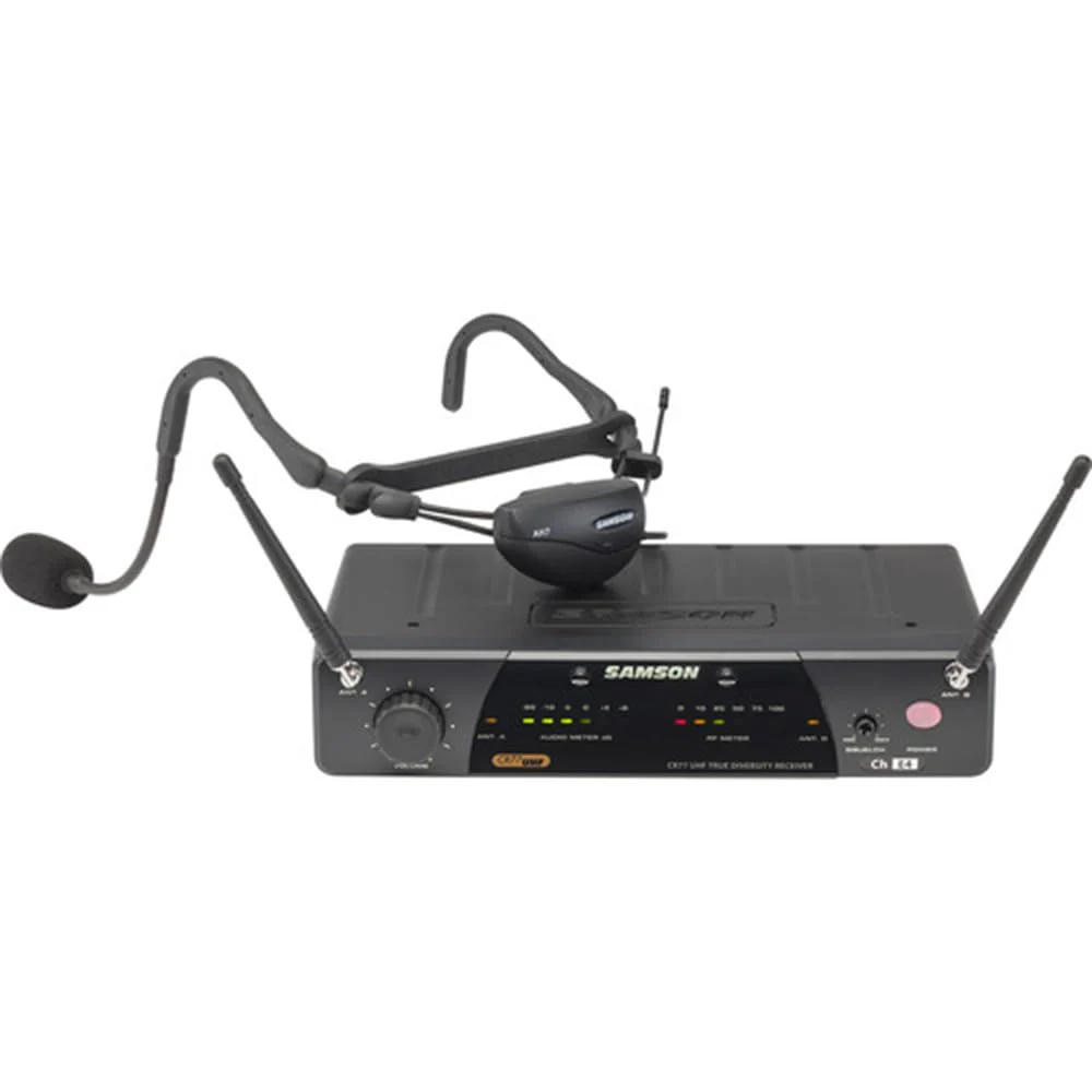 Samson Airline 77 AH7 Fitness Headset Wireless System Channel K4 (477.525 MHz) Bundle with 5 Windscreens and Polishing Cloth – Fitness Instructor Microphone Headset System - Image 2