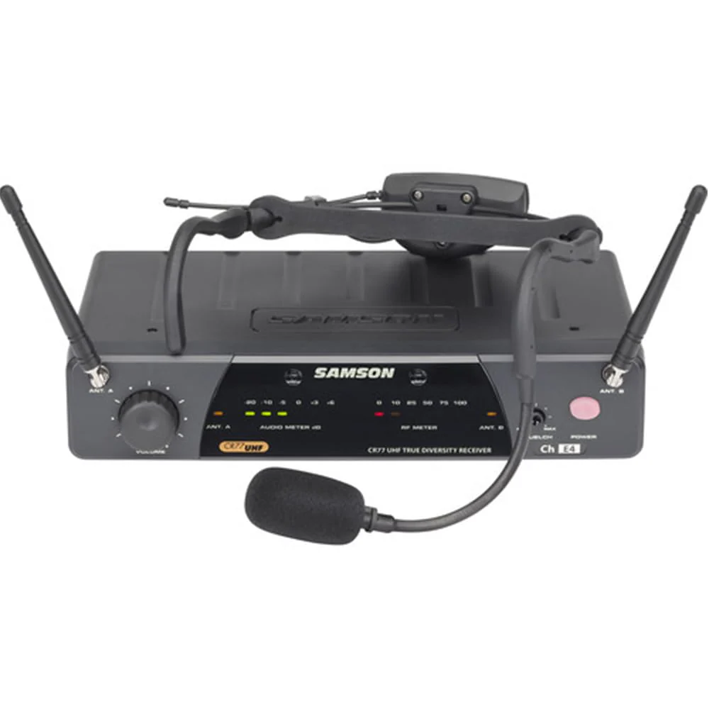 Samson Airline 77 AH7 Fitness Headset Wireless System Channel K4 (477.525 MHz) Bundle with 5 Windscreens and Polishing Cloth – Fitness Instructor Microphone Headset System - Image 3