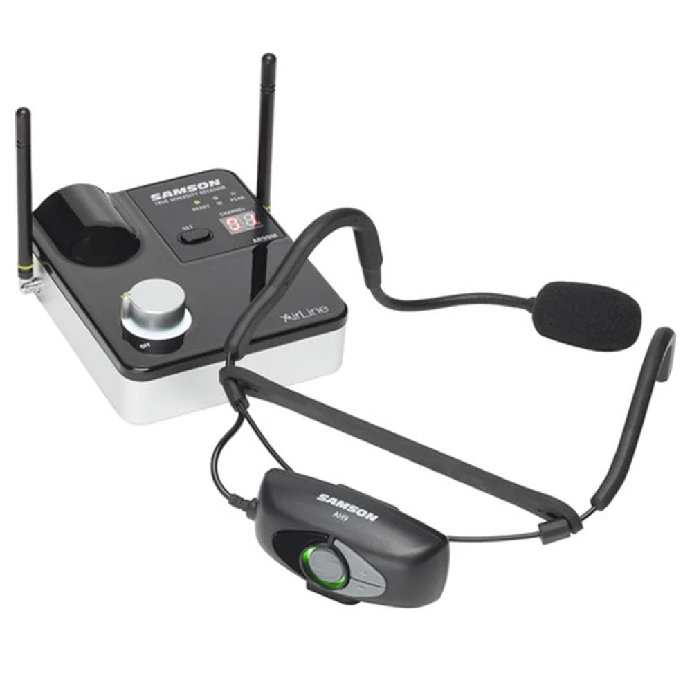 Samson Airline 99m Fitness Headset System D-Band (542–566 MHz), Black with Bundle with 5 Windscreens and Polishing Cloth – Fitness Instructor Microphone Headset System - Image 2