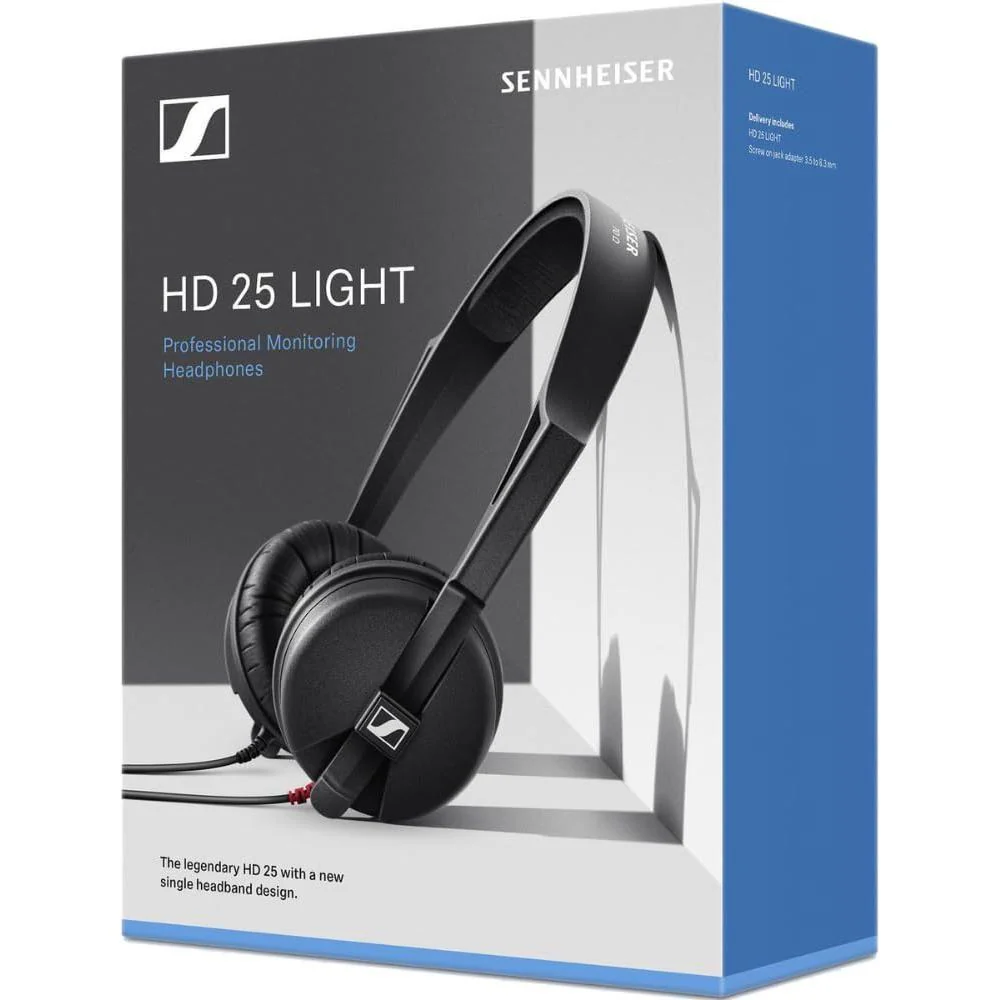 Liquid Audio Sennheiser HD25 Light On-Ear DJ Headphones, Black Bundle w/Pig Hog PHX14-25 1/4" Headphone Extension Cable Polishing Cloth - Image 7
