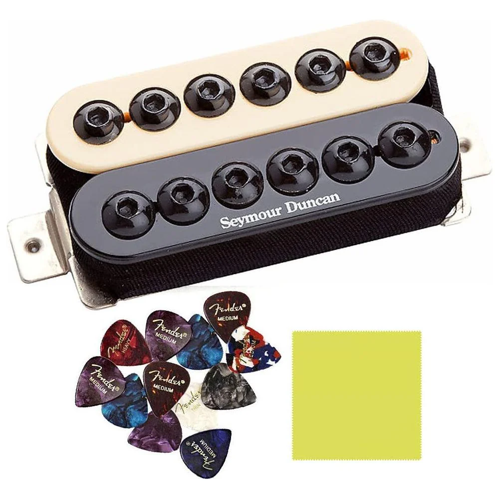 Seymour Duncan SH-8b Invader Reverse Zebra Pickup Bundle w/ 12x Picks and Liquid Audio Polishing Cloth - Reverse Zebra Color with Warm Tones, Smooth Harmonics 11102-31-RZ