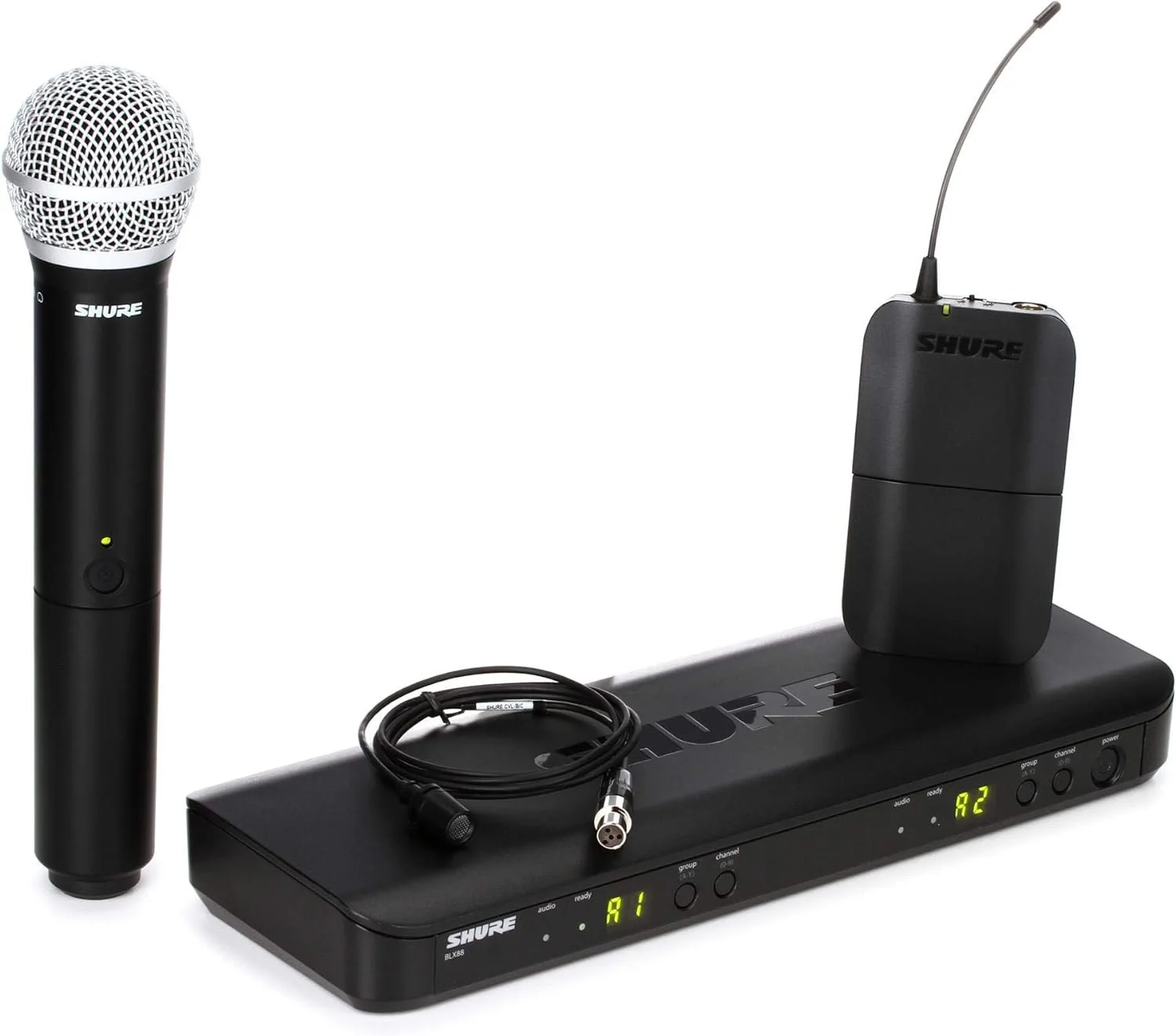 Shure BLX1288/CVL UHF Wireless Microphone System - Perfect for Church, Karaoke, Stage, Vocals - 14-Hour Battery Life, 300 ft Range | Includes Handheld & Lavalier Mics, Dual Channel Receiver | H11 Band - Image 2