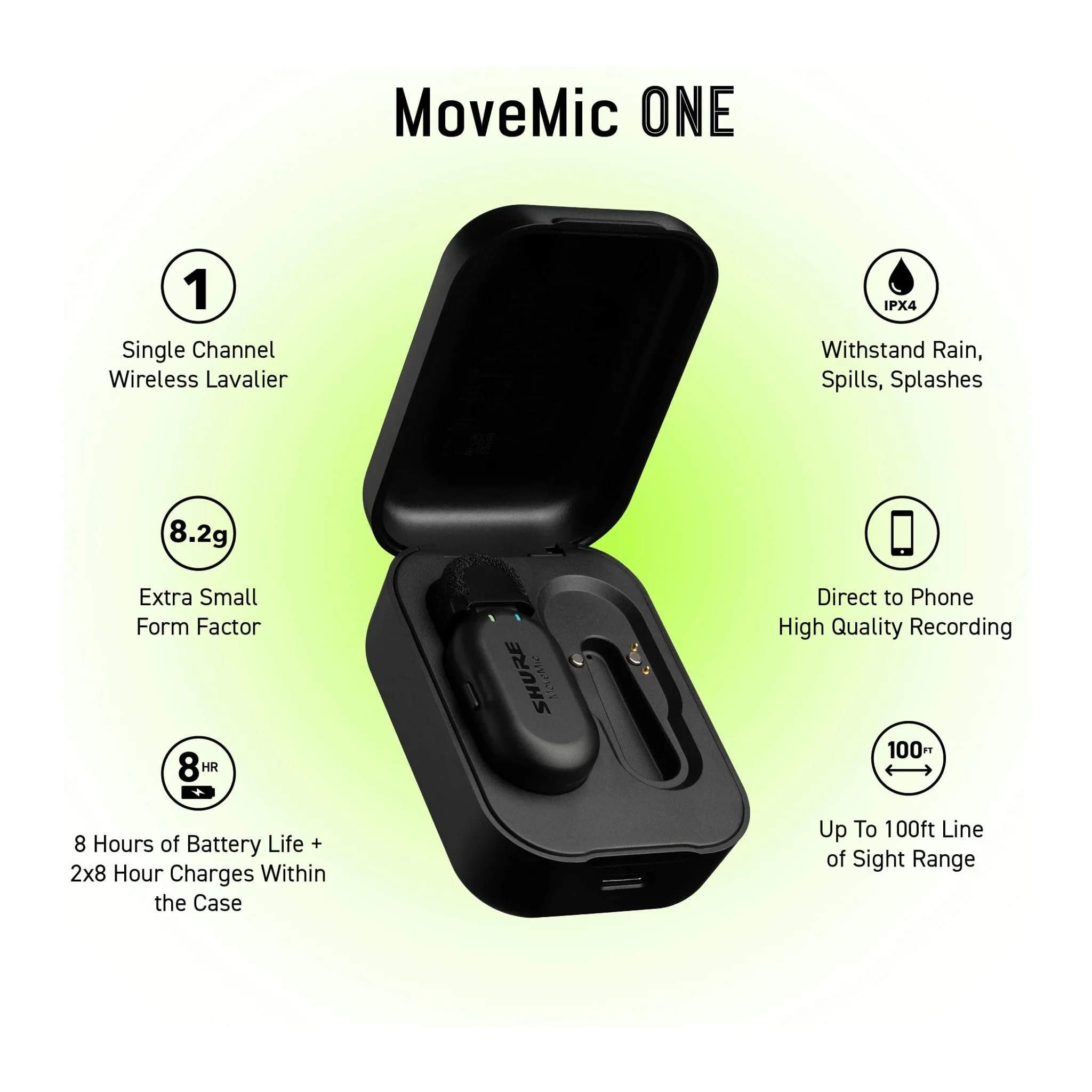 Shure MoveMic One - Pro Direct to Phone Wireless Lavalier Microphone for iPhone & Android, Bluetooth Mini Mic, 24 Hours Charge, Quick Set Up, IPX4, Compact & Portable Clip Lav (MV-ONE-Z7) - Image 7