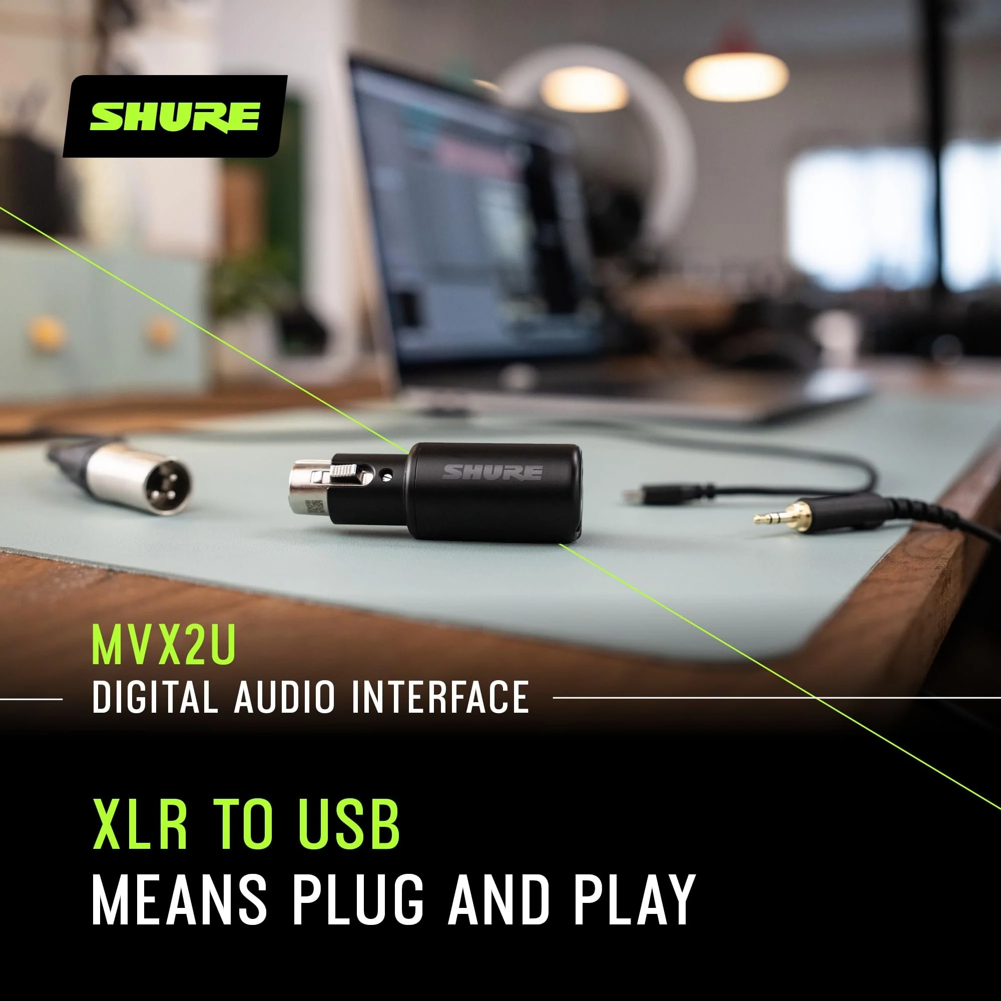 Shure MVX2U XLR-to-USB Interface with Headphone Jack, 60dB Gain, Zero-Latency Monitoring, 48V Phantom Power, ShurePlus App, USB-C Cable - Image 4