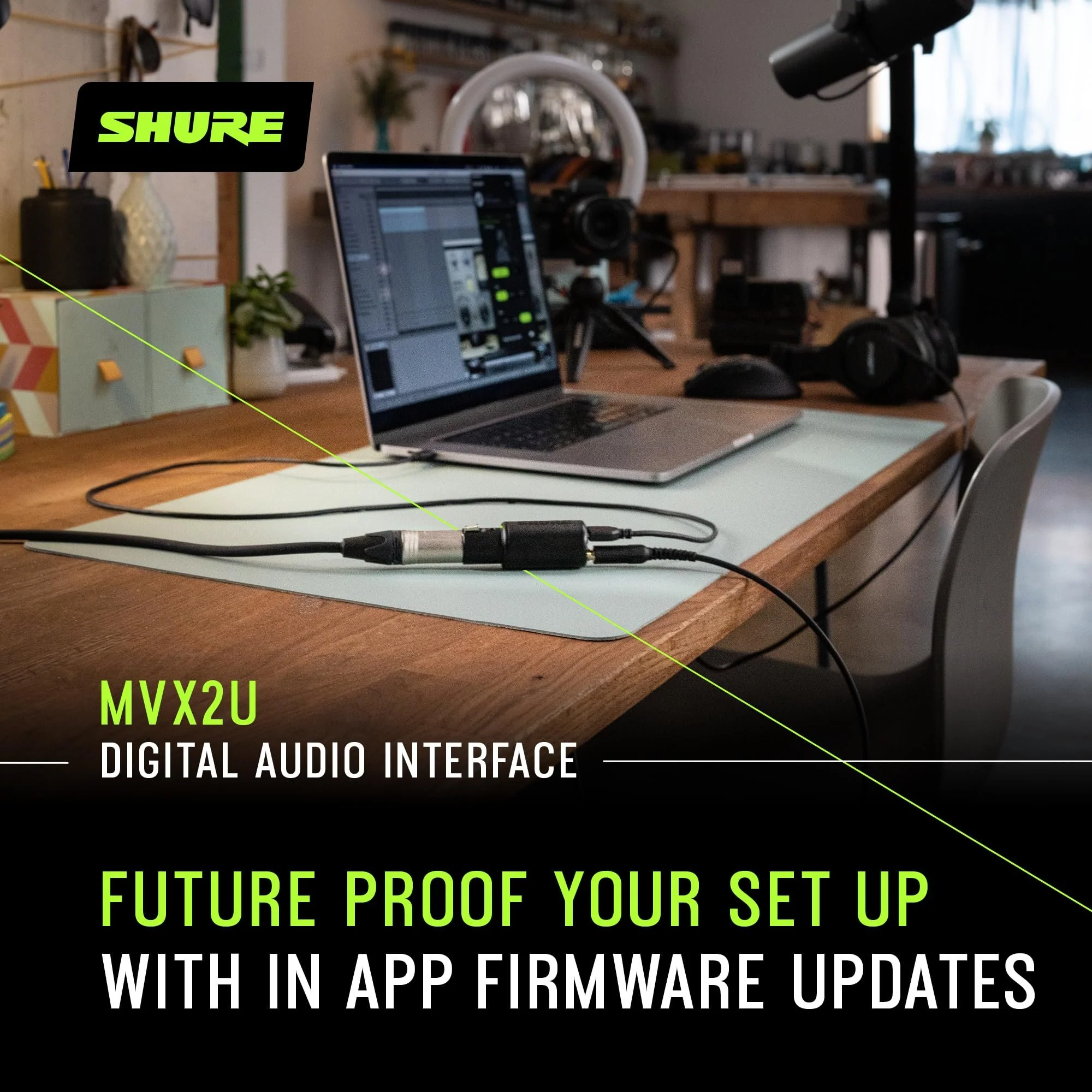 Shure MVX2U XLR-to-USB Interface with Headphone Jack, 60dB Gain, Zero-Latency Monitoring, 48V Phantom Power, ShurePlus App, USB-C Cable - Image 7