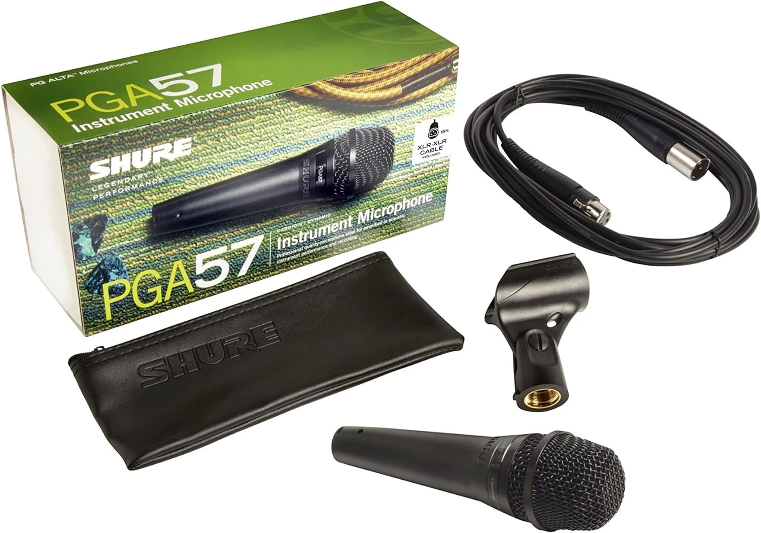 Shure PGA57 Dynamic Microphone - Professional Quality Instrument Mic with Cardioid Pick-up Pattern, 3-in XLR Connector, 15' XLR-to-XLR Cable, Stand Adapter and Zipper Pouch, (PGA57-XLR) - Image 2