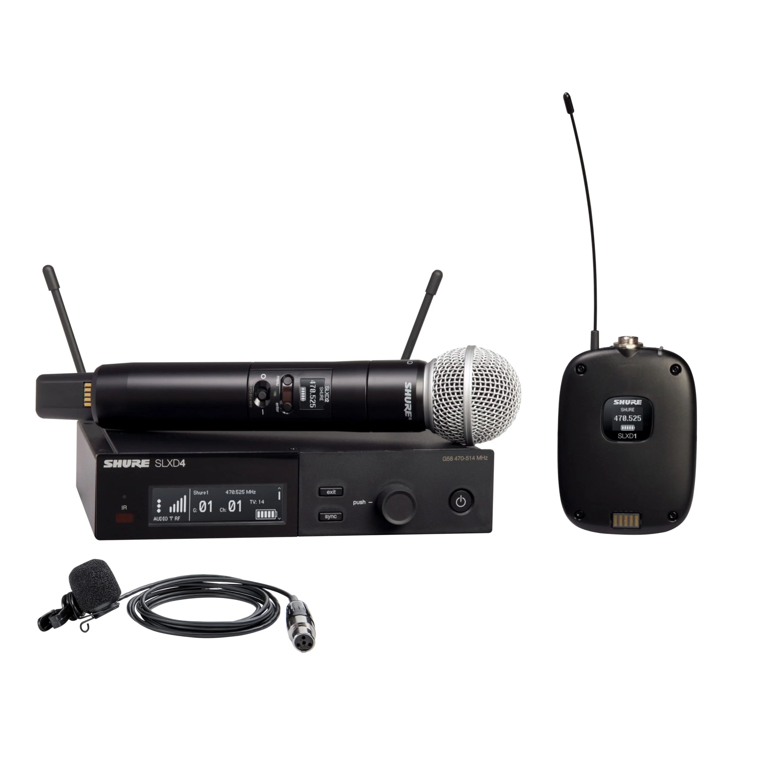 Shure SLXD124/85 Digital Wireless Microphone System with SLXD4 Single Channel Receiver, SLXD2 Handheld Transmitter with SM58 Capsule, SLXD1 Bodypack and WL185 Cardioid Lavalier Mic (G58 Band) - Image 2