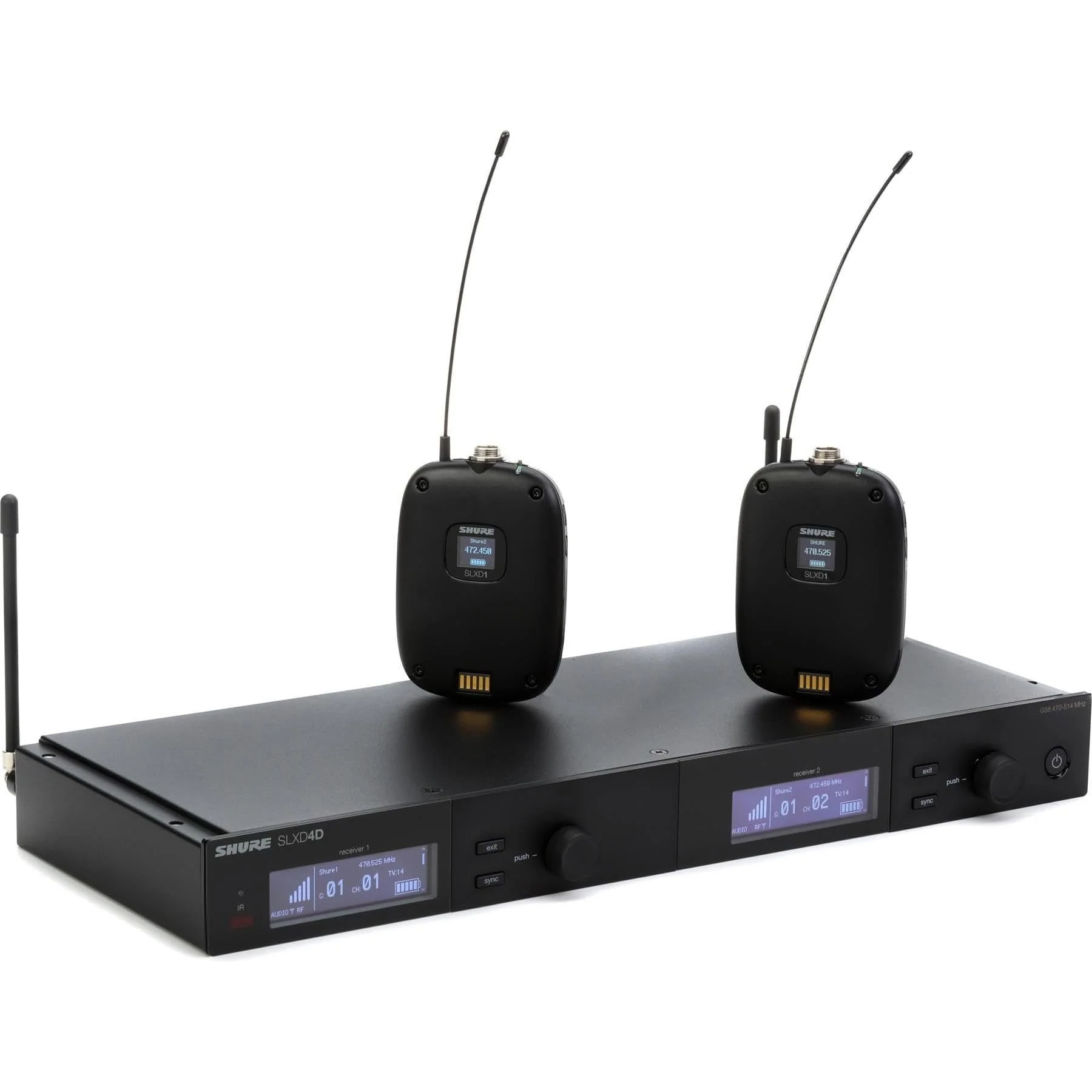 Shure SLXD14D Dual Channel Wireless System with (2) Bodypacks and (2) WA305 Instrument Cables for Guitar/Bass - Image 3