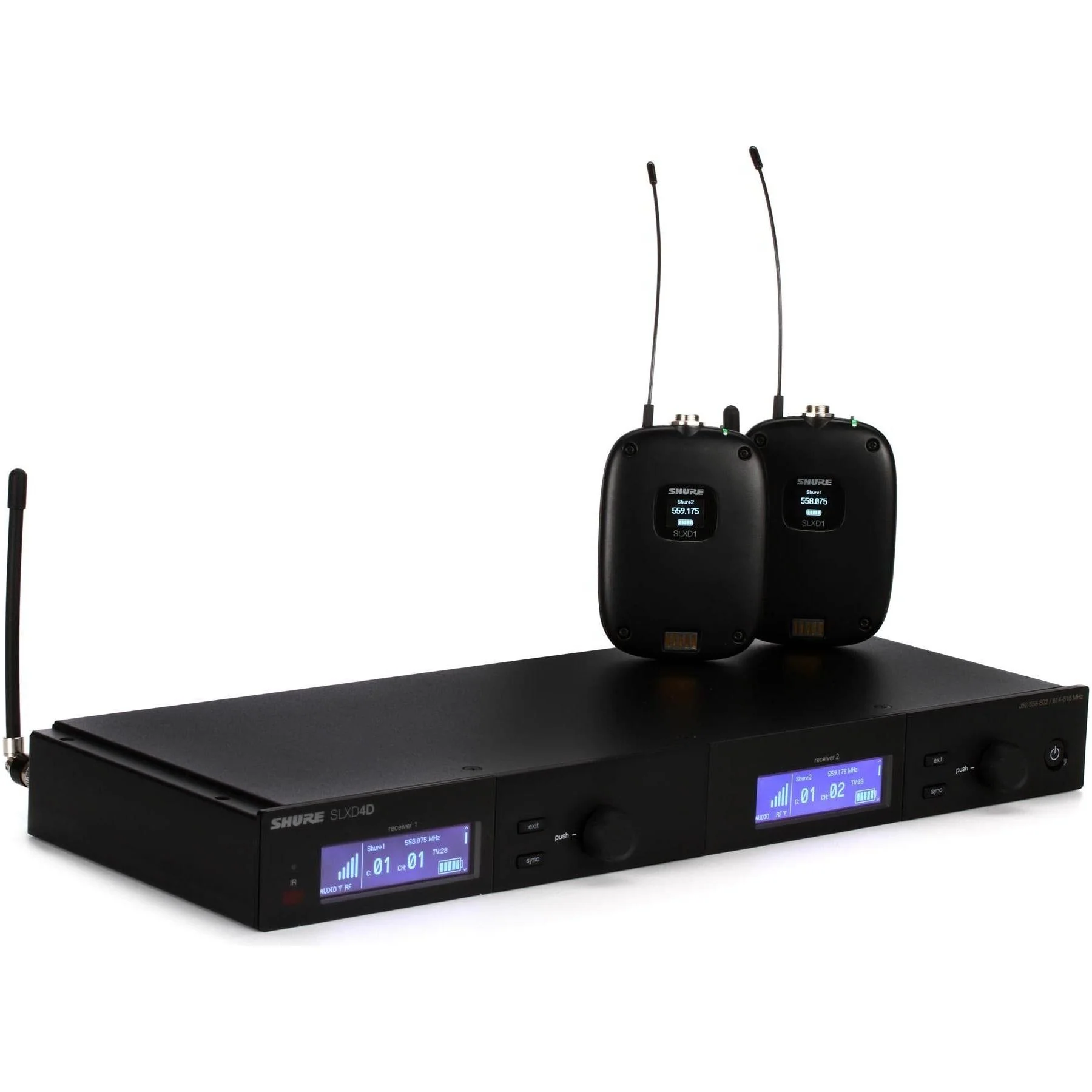 Shure SLXD14D Dual Channel Wireless System with (2) Bodypacks and (2) WA305 Instrument Cables for Guitar/Bass - Image 4