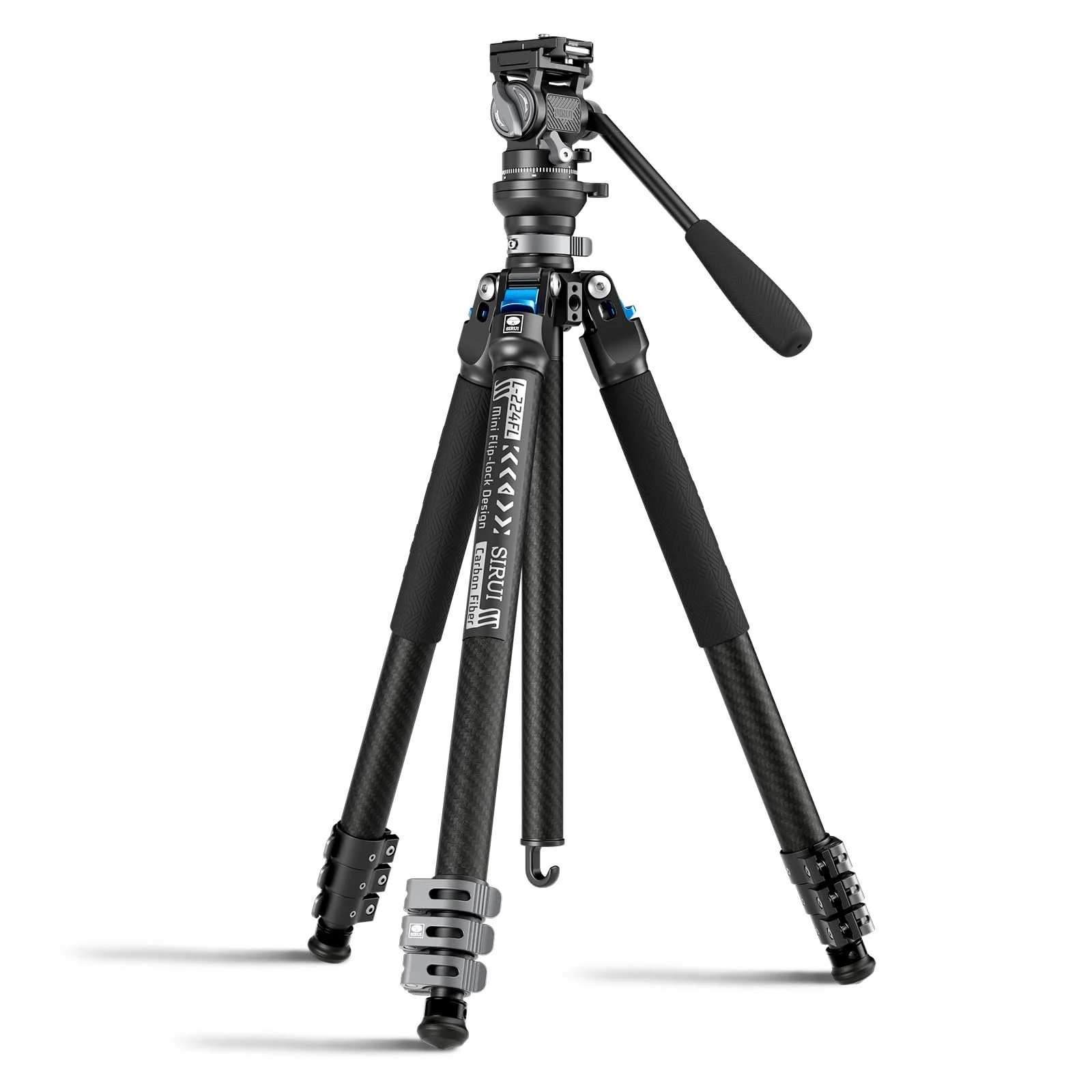 SIRUI Carbon Fiber Travel Tripod with Fluid Head, 60" Lightweight Compact Tripod for Cameras, Quick Mini Flip Locks, Reversible Center Column, Max Load 11lbs (L-224FL+KV-5)