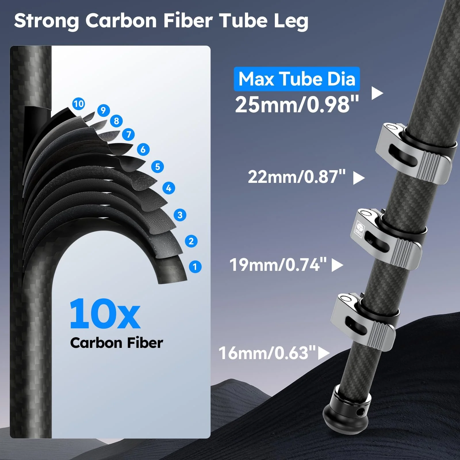 SIRUI Carbon Fiber Travel Tripod with Low Profile Ball Head, 58.6" Lightweight Compact Tripod for Cameras, Quick Mini Flip Locks, Reversible Center Column, Max Load 33lbs (L-224FL+KS-10) - Image 6