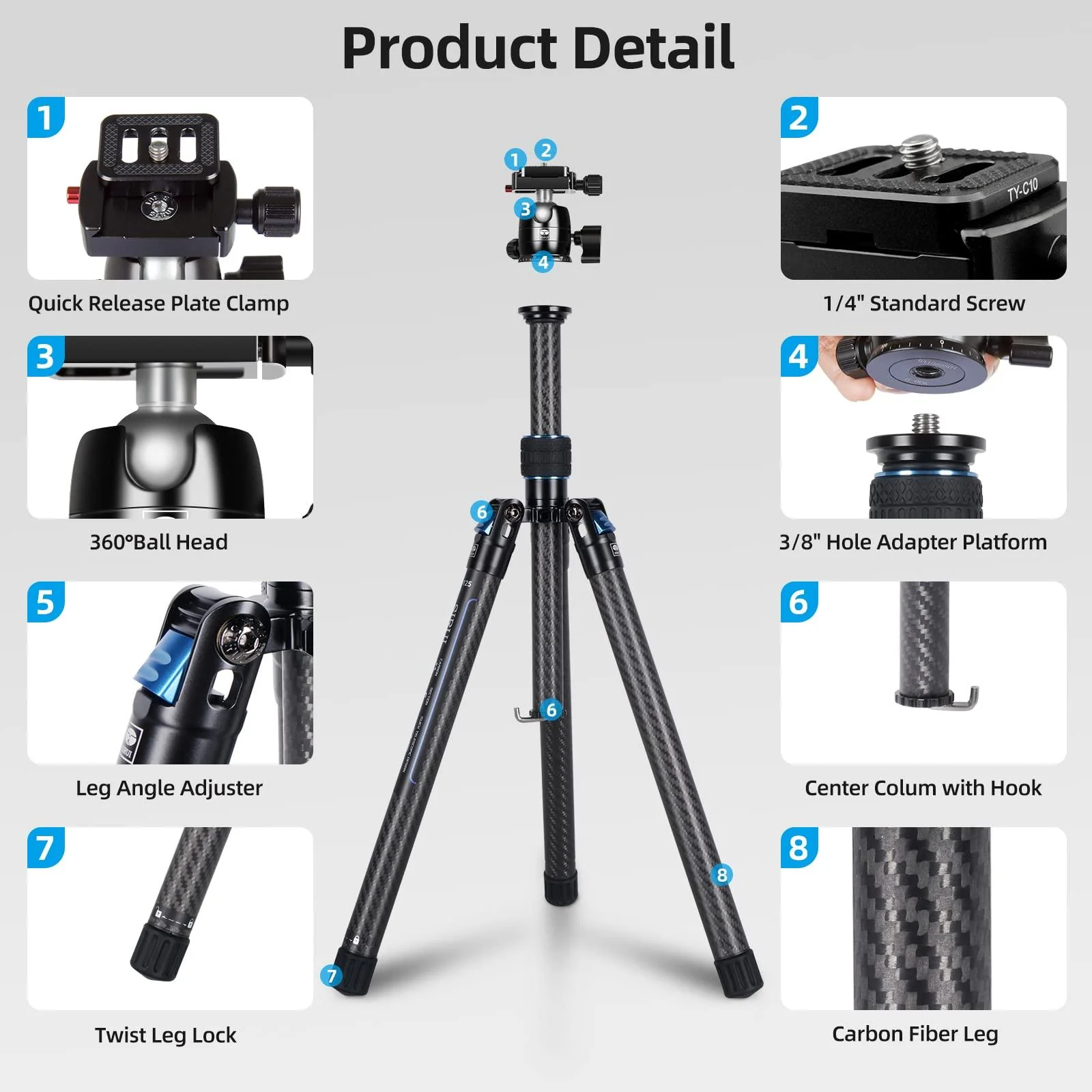 SIRUI Professional Traveler Video Camera Tripod-Carbon Fiber Travel Video Tripod with Fluid Video Head - Image 12