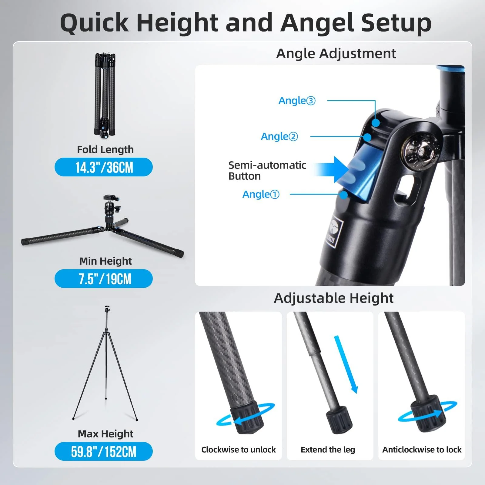 SIRUI Professional Traveler Video Camera Tripod-Carbon Fiber Travel Video Tripod with Fluid Video Head - Image 13