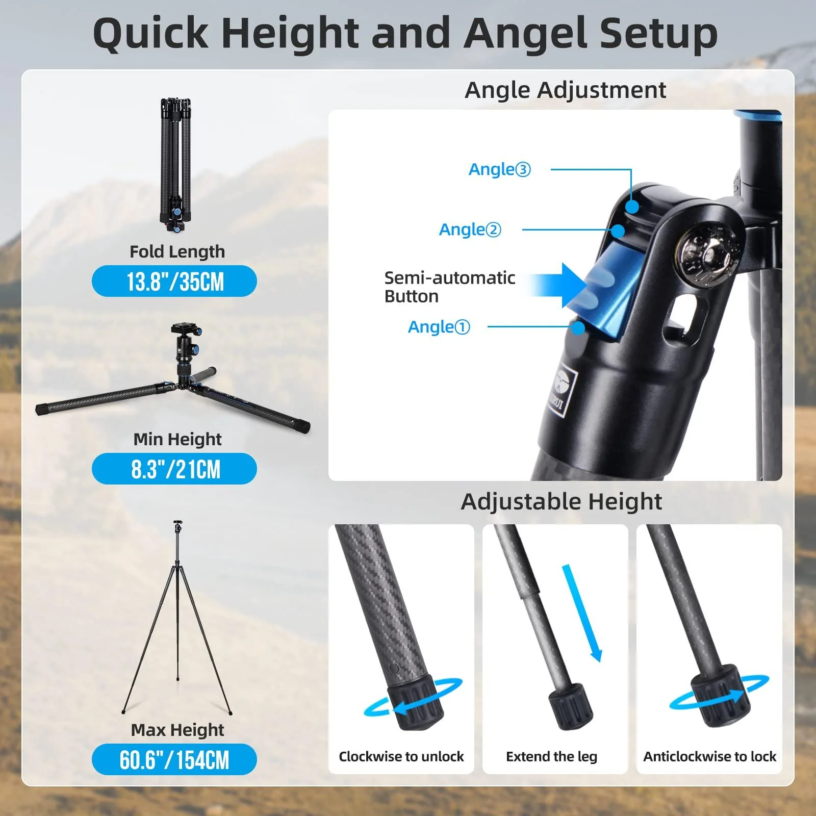 SIRUI Professional Traveler Video Camera Tripod-Carbon Fiber Travel Video Tripod with Fluid Video Head - Image 20